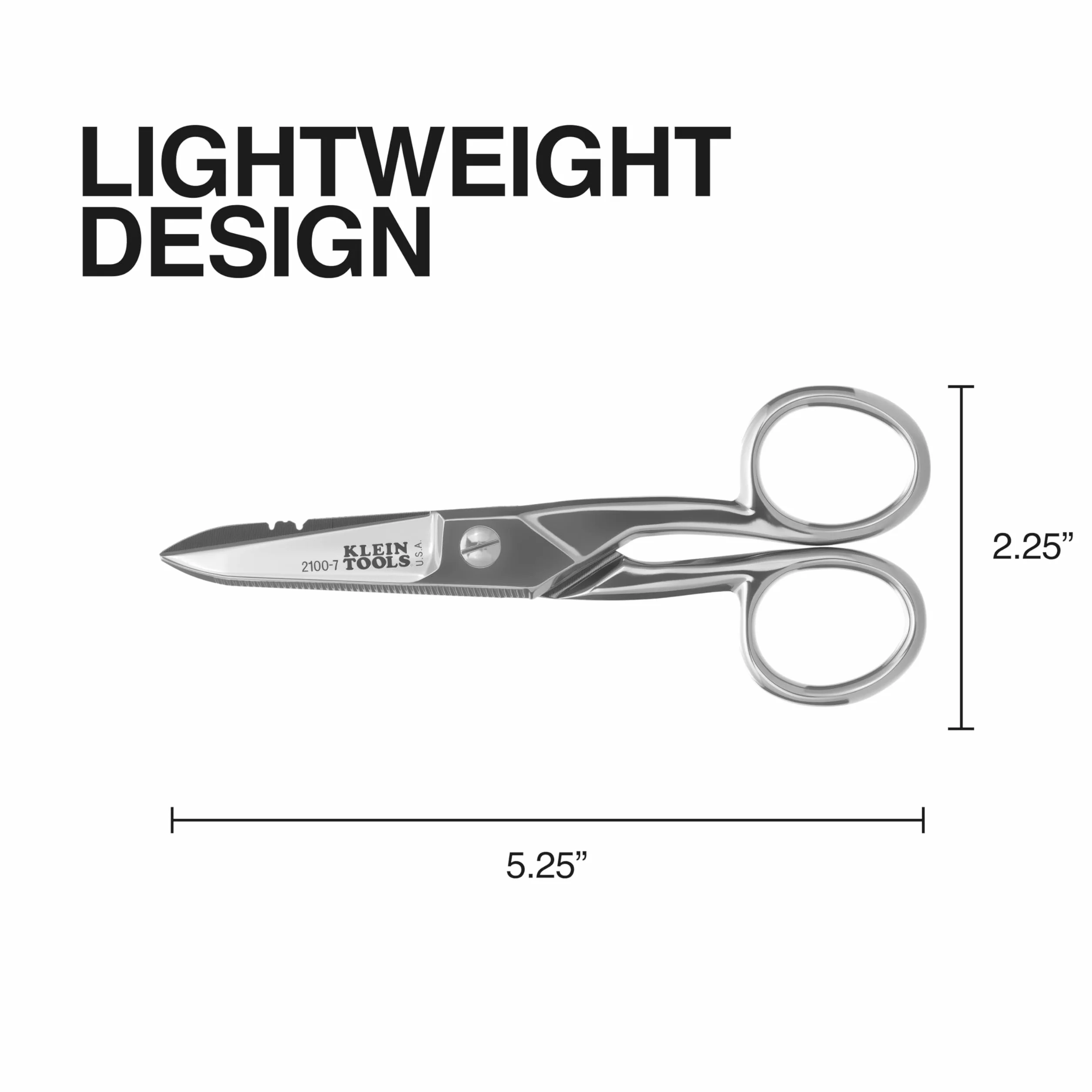 Klein Tools 2100-7 | Tijeras de electricista niqueladas | Muescas 0,91 y 0,26 mm² | Hoja dentada | Rascador y lima integrados | Acero resistente | 13,3 cm
