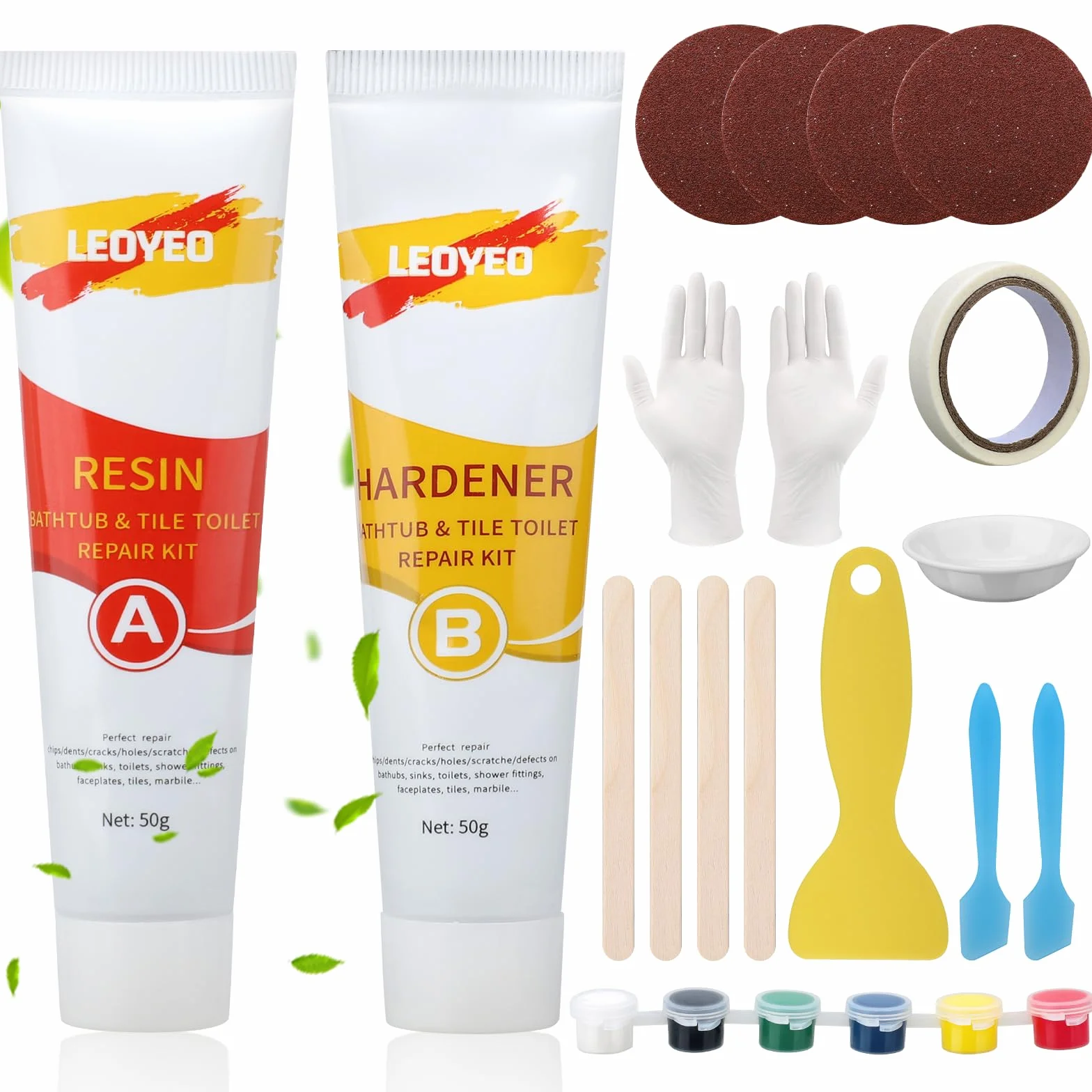 Kigniote Kit de reparación de platos de ducha de cerámica blanca, kit de reparación de azulejos de baño, kit de reparación de fregadero de 100 g, kit de reparación de fregadero de cerámica blanca para