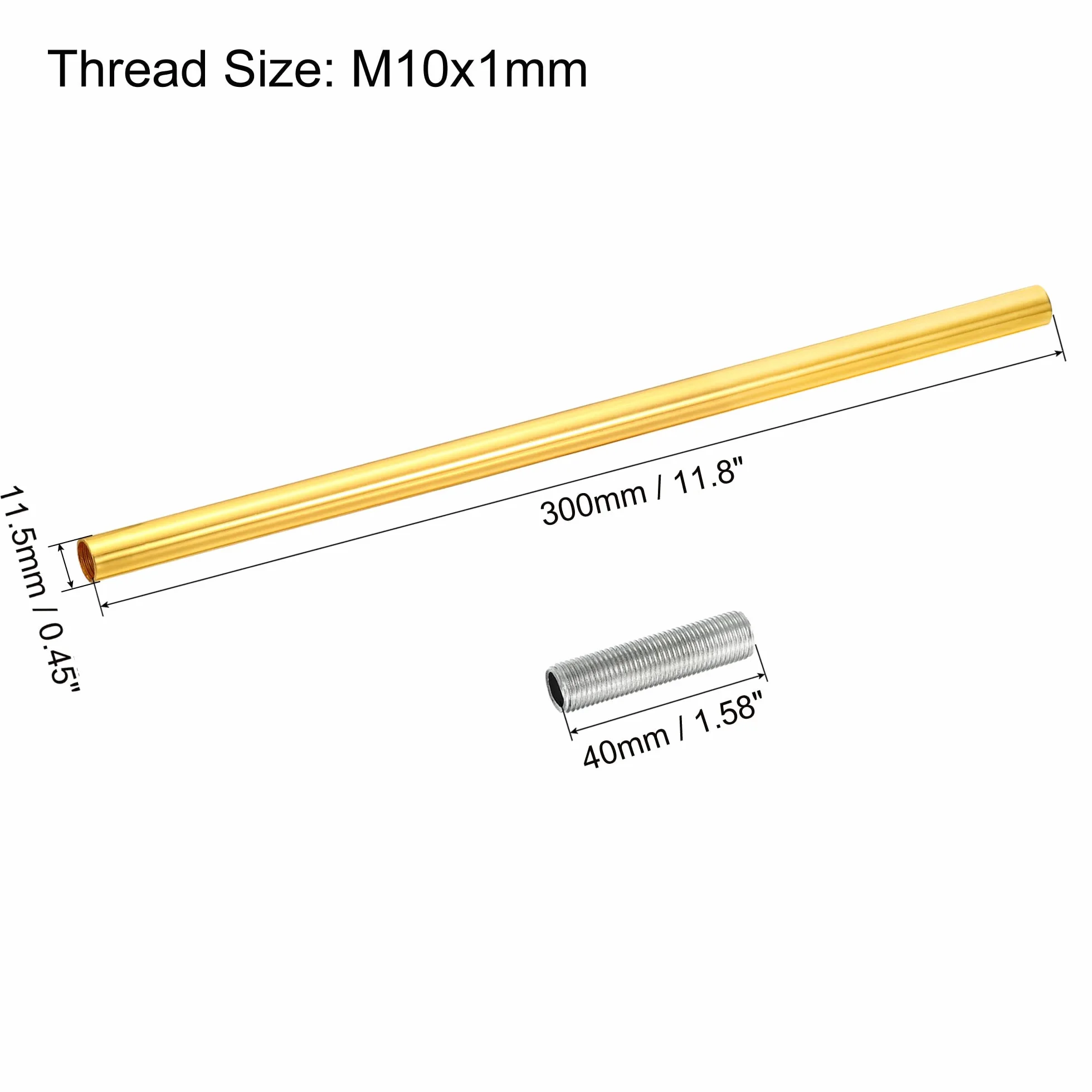 sourcing map Rosca Extensión Varilla Kit, M10 Rosca 11.8" Acoplamiento Tuerca Redondo Manguito Conector con Roscada Tubería Hexagonal Tuerca, Electroforesis Oro 4 Juego