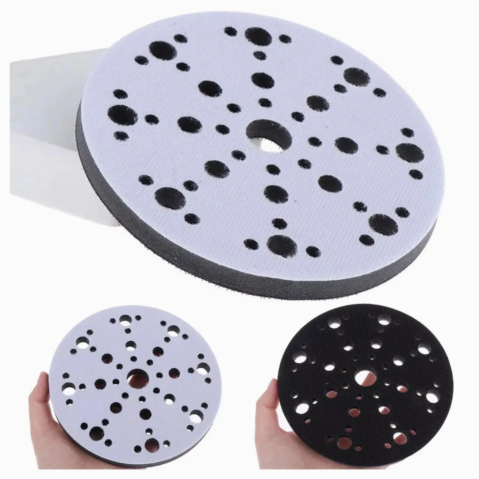 Almohadilla de interfaz esponja suave 6 pulgadas, 150mm, 49 agujeros for almohadillas lijado, discos bucle gancho, amortiguador respaldo lijadora, 5 uds