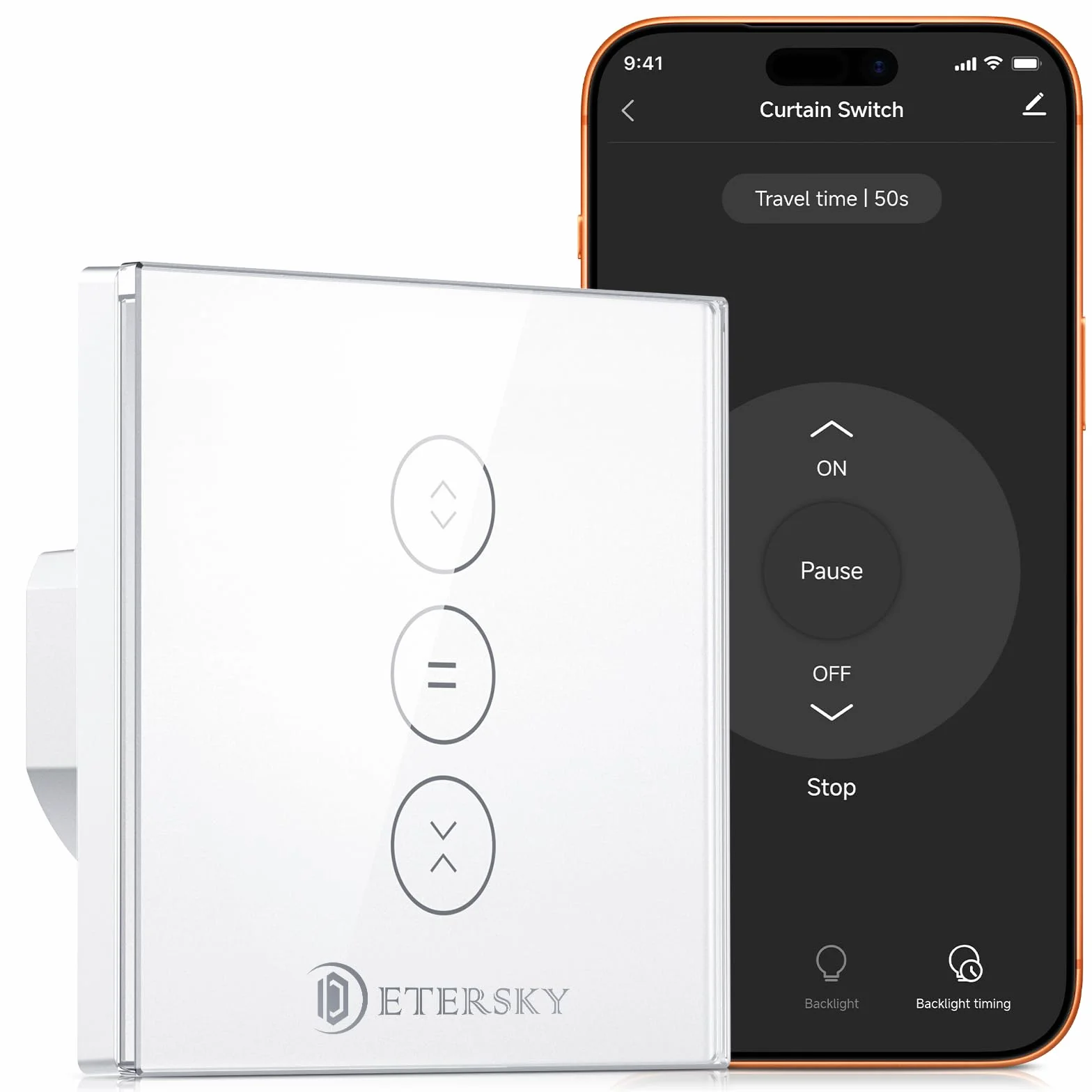 【LED Controlable】Wifi Interruptor Persiana, Etersky Interruptor Táctil Inteligente WiFi Controlable de APP y Voz, Compatible con Alexa/Google Home con Temprizador para Motor Persiana Tubular