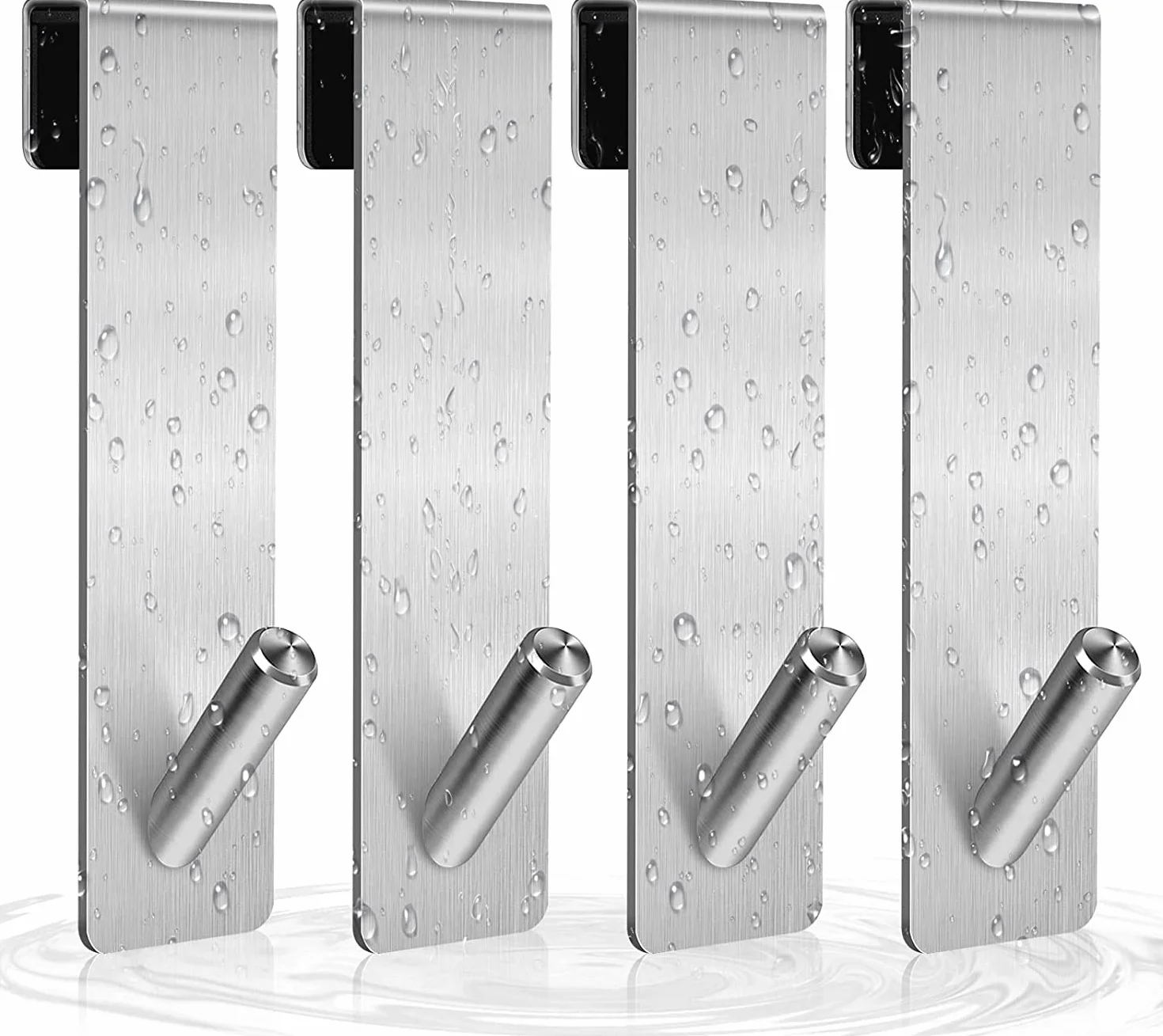 4 Piezas Gancho de Ducha, Gancho para Mampara de Ducha, Acero Inoxidable Sin Perforaciones Gancho de Puerta para baño Toallas Colgar-Plateado(17,8cm)