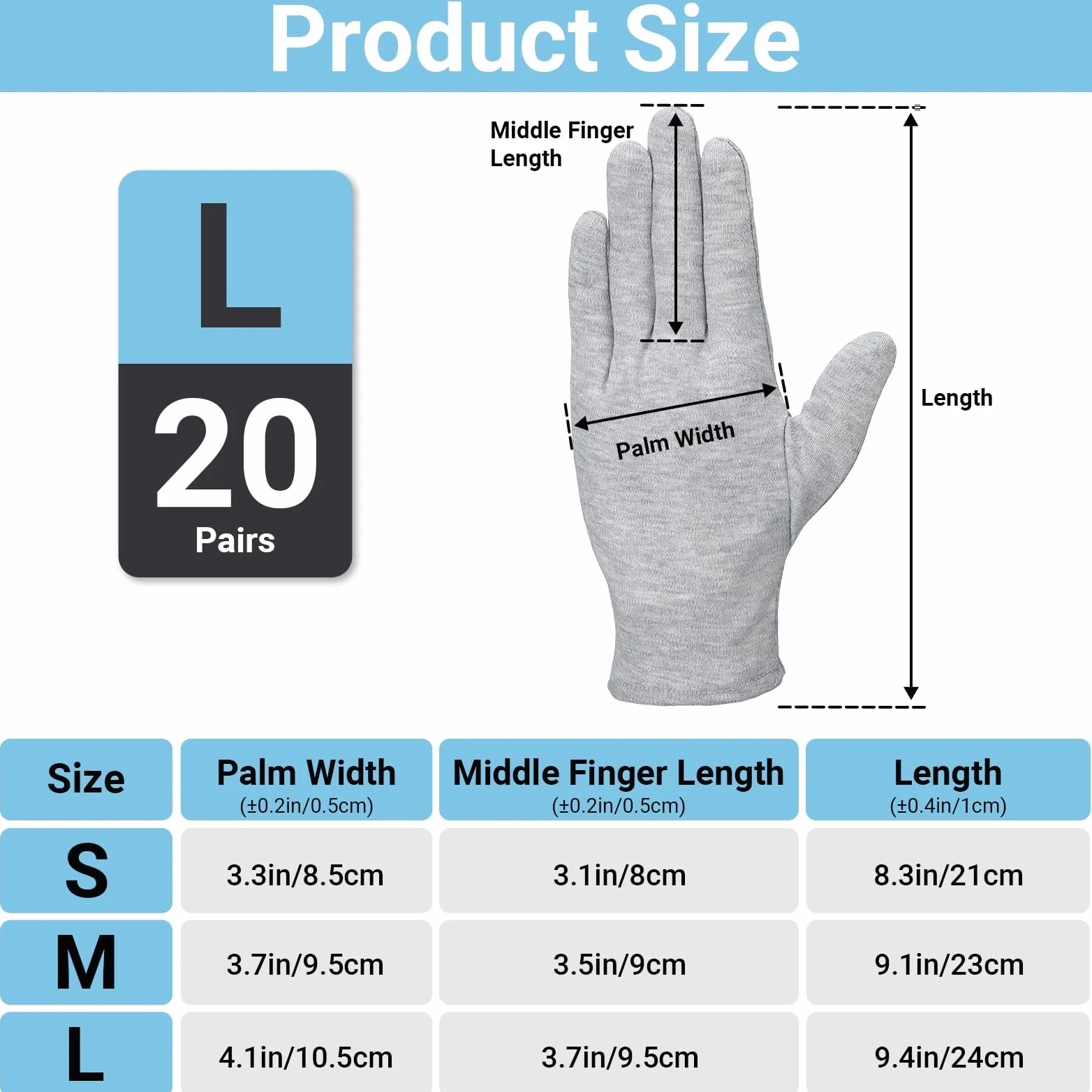 Gris Guantes Algodon - Guantes de Trabajo 20 Pares (40 Piezas) - Grande L 25CM Cotton Gloves para Jardinería Manualidades - Gris Guante Work de Limpieza Tareas Domésticas