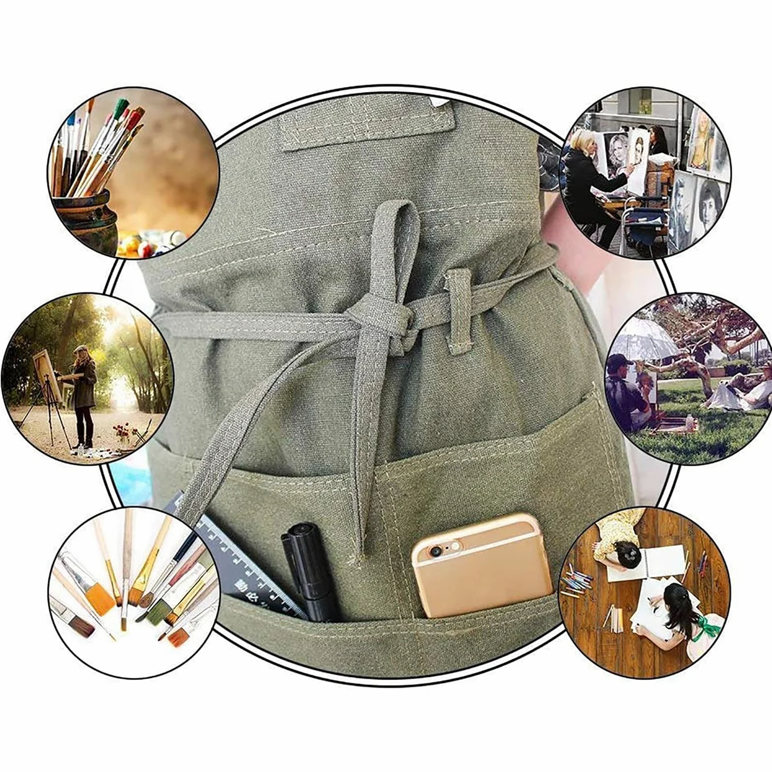 Delantal Ajustable Con Peto y Correas Cruzadas - Herramientas de Taller Con Bolsillos, Lona, Para Trabajo y Pintura de Artistas