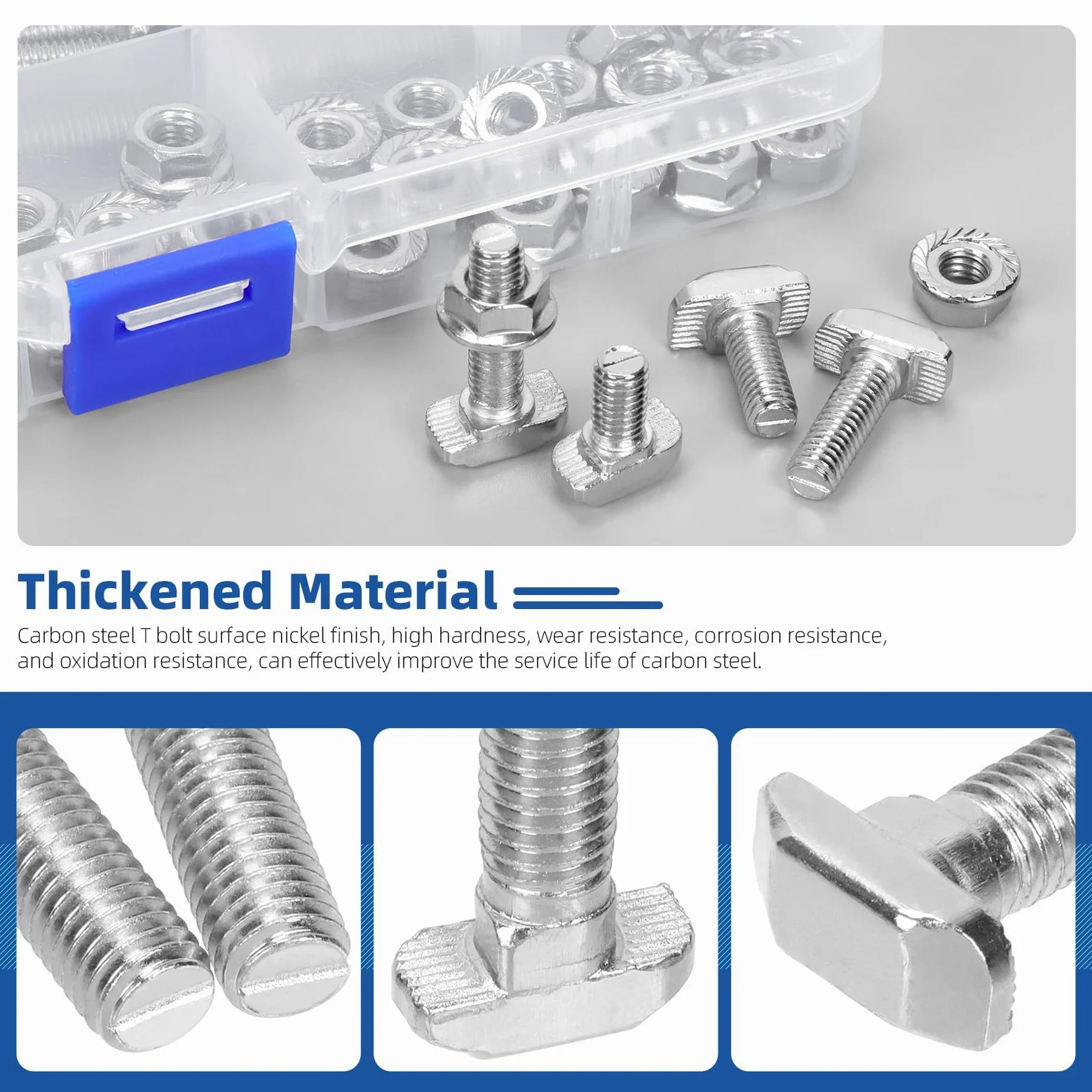 Glarks 80 pernos M6 con ranura en T con juego de tuercas de brida hexagonal, perno en T de cabeza de martillo de 12/16/20/25 mm, tornillo deslizante en forma de T, perno de tornillo en T para perfil