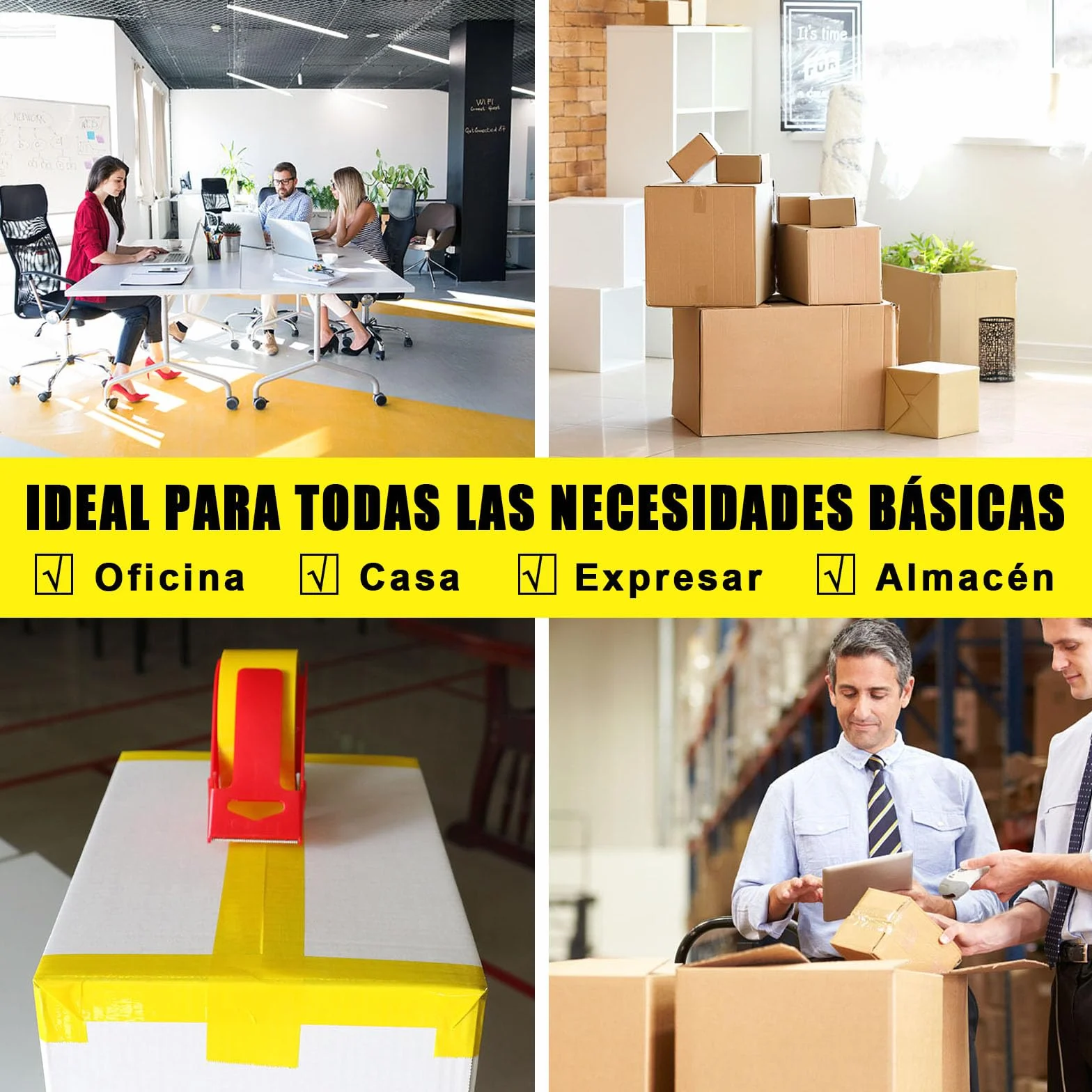 BOMEI PACK 3 Rollos 48mmx66m Amarillo Cinta Adhesiva de Embalar para Embalaje de Cajas de Cartón de Envíos y Mudanzas. Precinto para Empaquetados Resistentes
