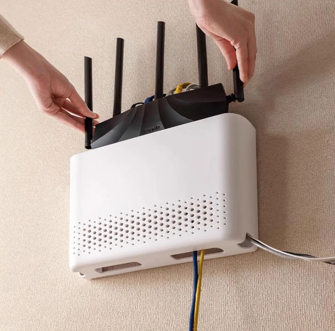 Caja Router Pared, Router Rack, Caja de Almacenamiento para Enrutador WiFi para Disimula el Router y Los Cables, para Sala de Estar de TV de Decoración del Hogar Blanco(Size:30x6x22cm)