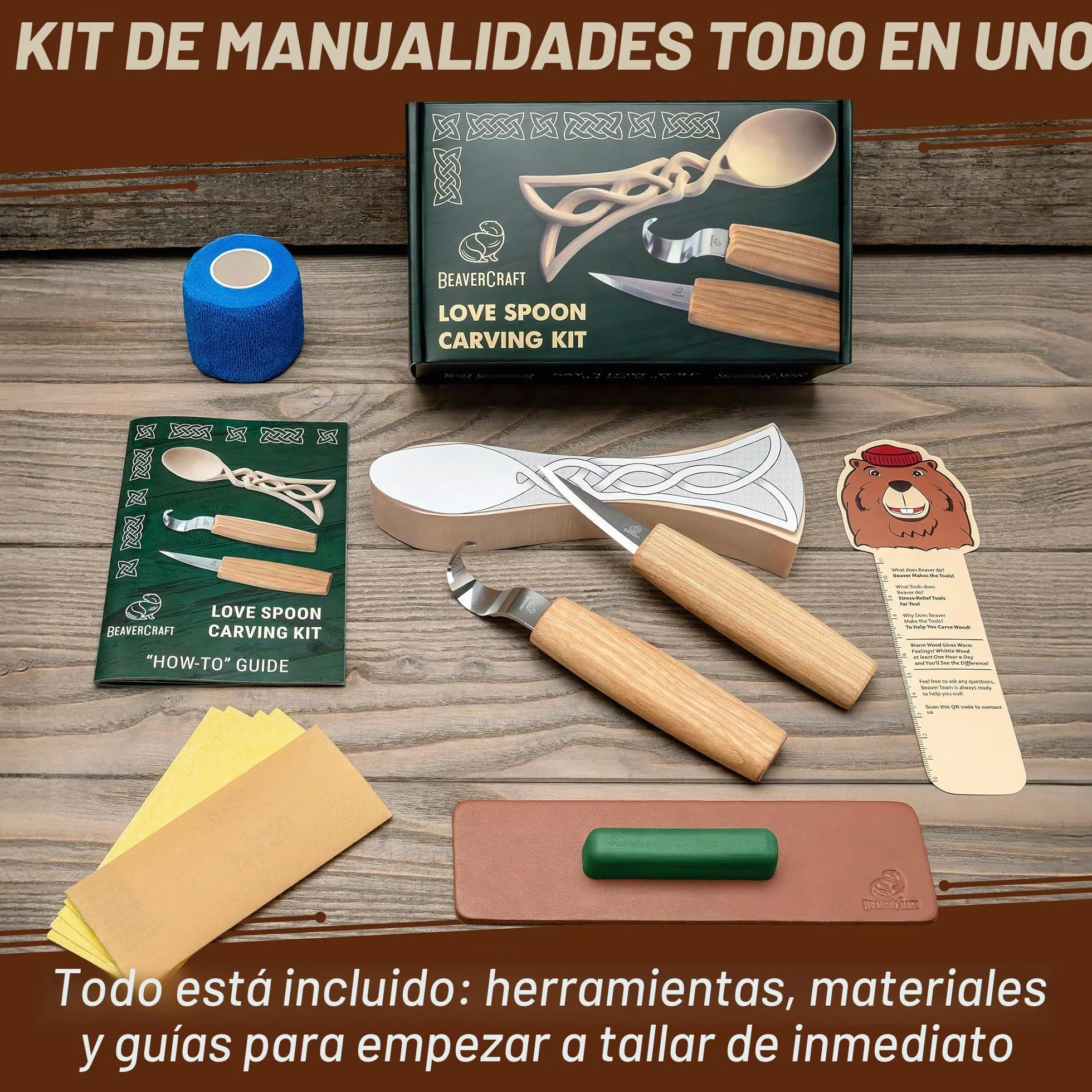 BeaverCraft Kit de Tallado de Cucharas en Madera para Principiantes DIY04 – Cuchillos Sloyd y de Gancho, Bloque de Tilo