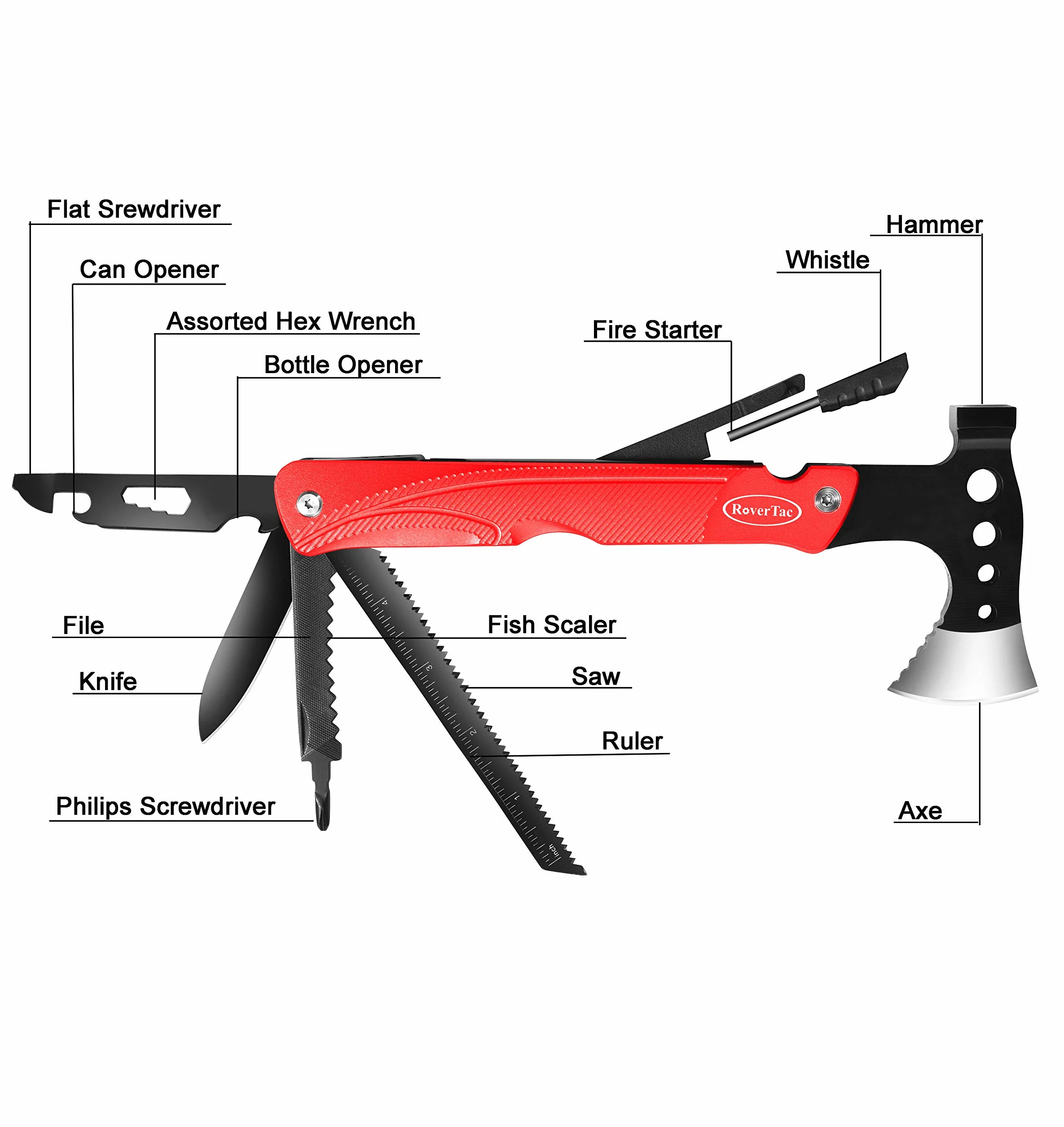 Herramienta Multiusos Hacha Gadgets Acampada: Accesorios Multiherramienta, Cuchillo Plegable, Alicates de Martillo, Destornilladores, Abrebotellas, Regalo Dia Del Padre
