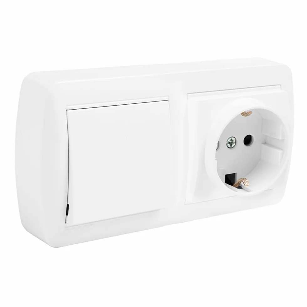 Base Schuko MUR63U con conmutador ancho, ideal para instalación eléctrica en paredes y control de circuitos en hogares y oficinas.