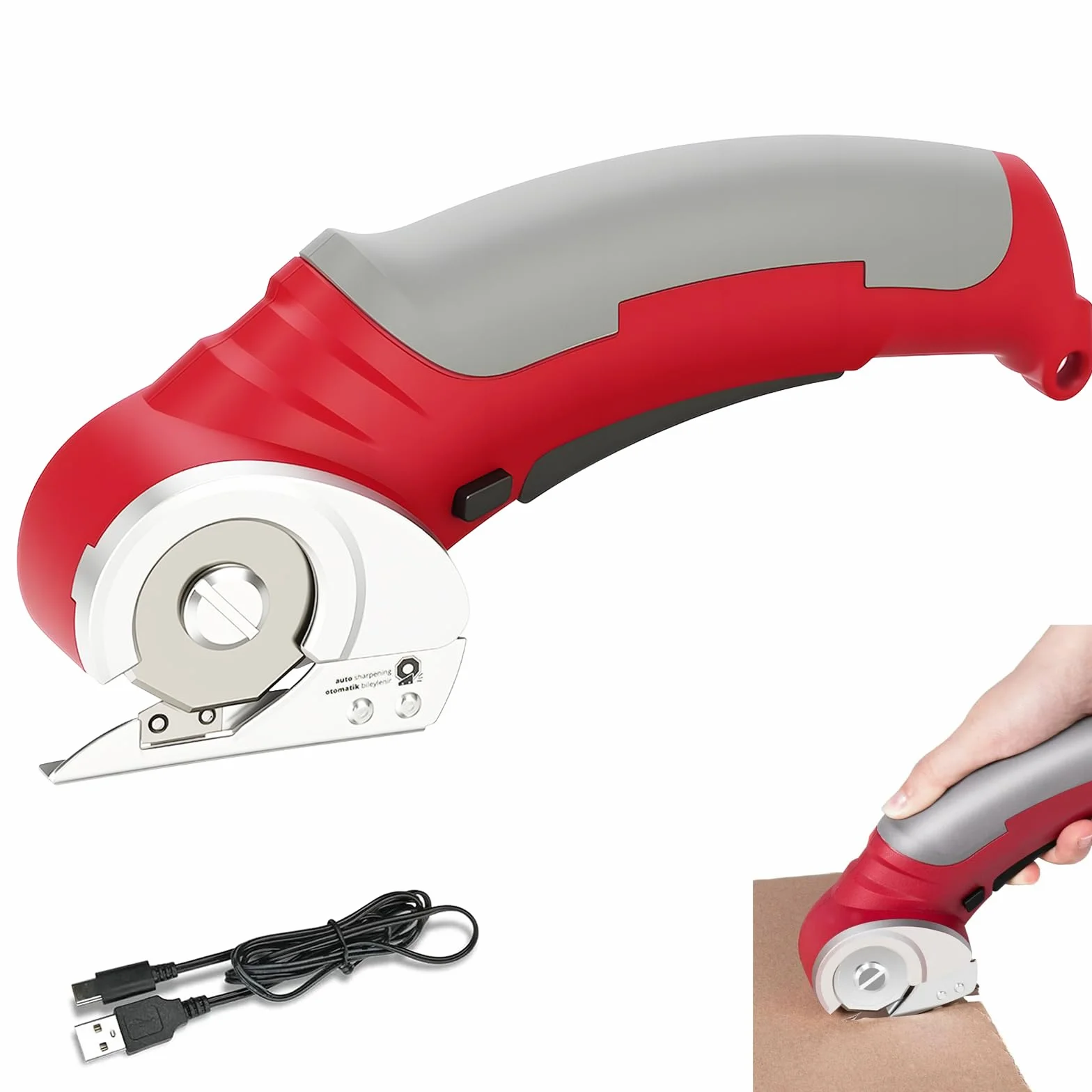 Cortador de cartón eléctrico, 4,2 V, tijeras eléctricas inalámbricas con interruptor de seguridad, 300 rpm, cortador universal, recargable para tela, alfombra, cuero, fieltro, plástico, cartón