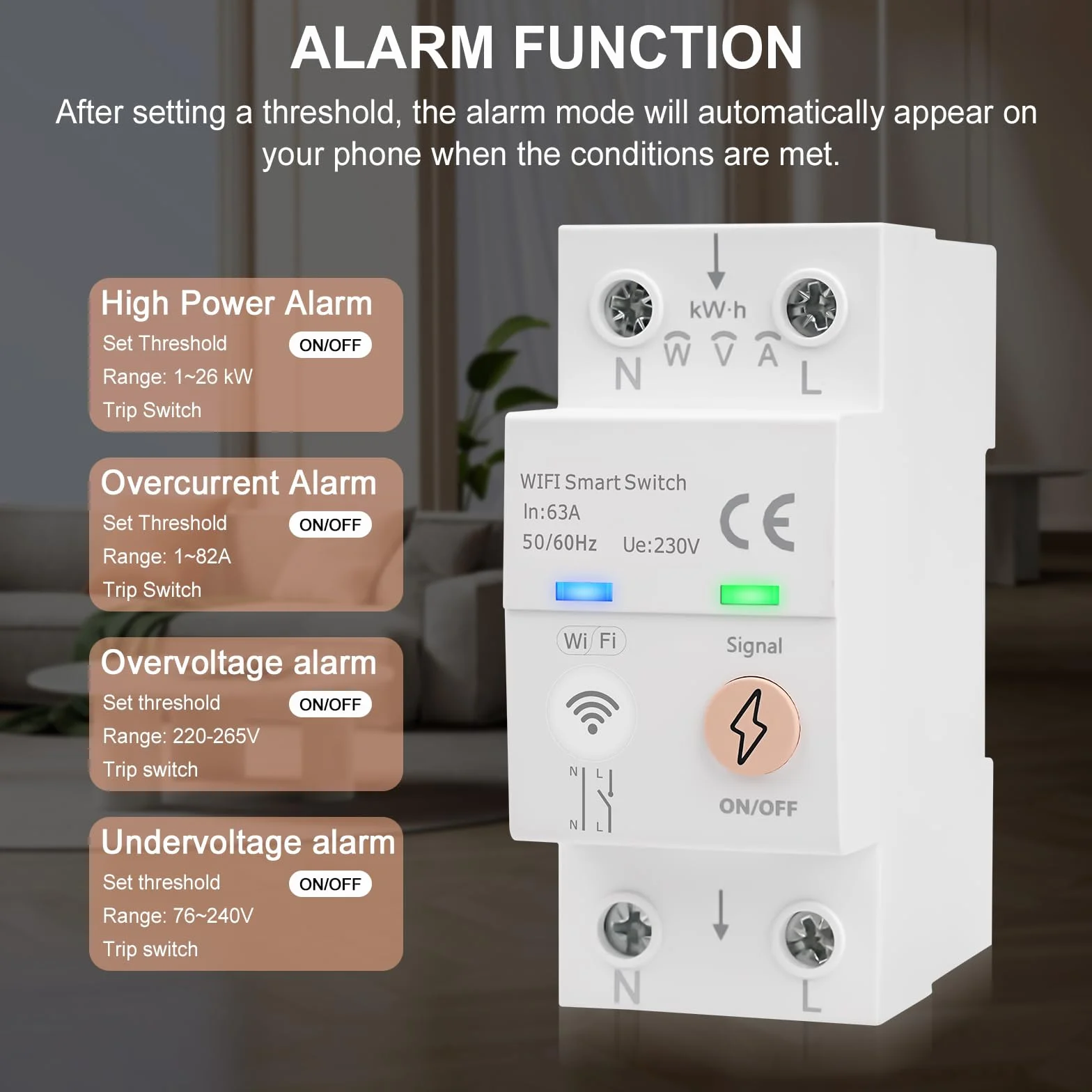 Interruptor wifi inteligente 63A Tuya Control por voz disyuntor wifi inteligente Medidor de Energía AC 80-300V interruptor remoto Protección contra sobrepresión sobrecorriente y sobrecarga
