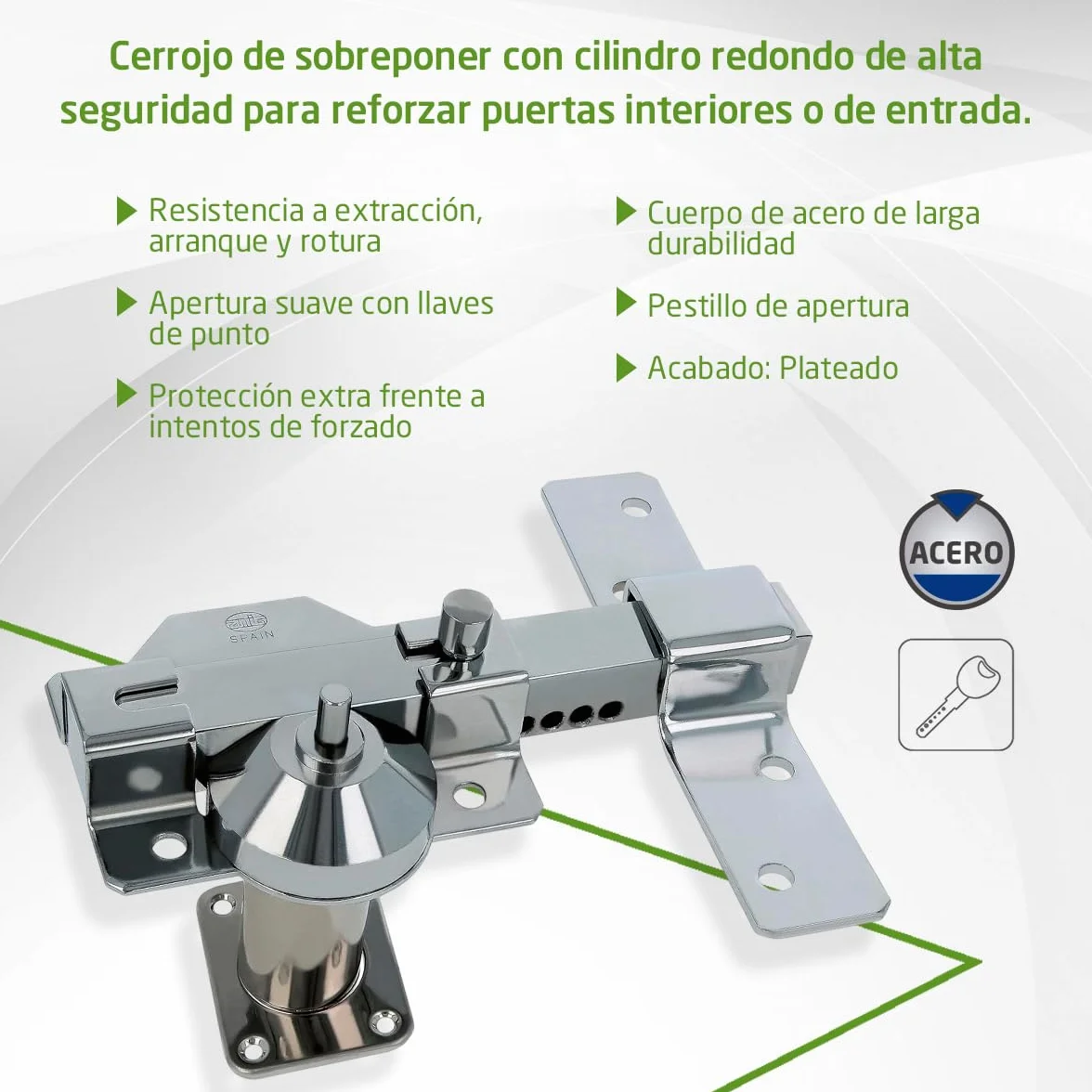 Amig - Cerrojo de Seguridad con Cilindro Redondo – Alta Resistencia a Extracción – Incluye 5 Llaves – 153 x 88 mm - Cerradura de Sobreponer - Acero - Cilindro 50 mm - Plateado