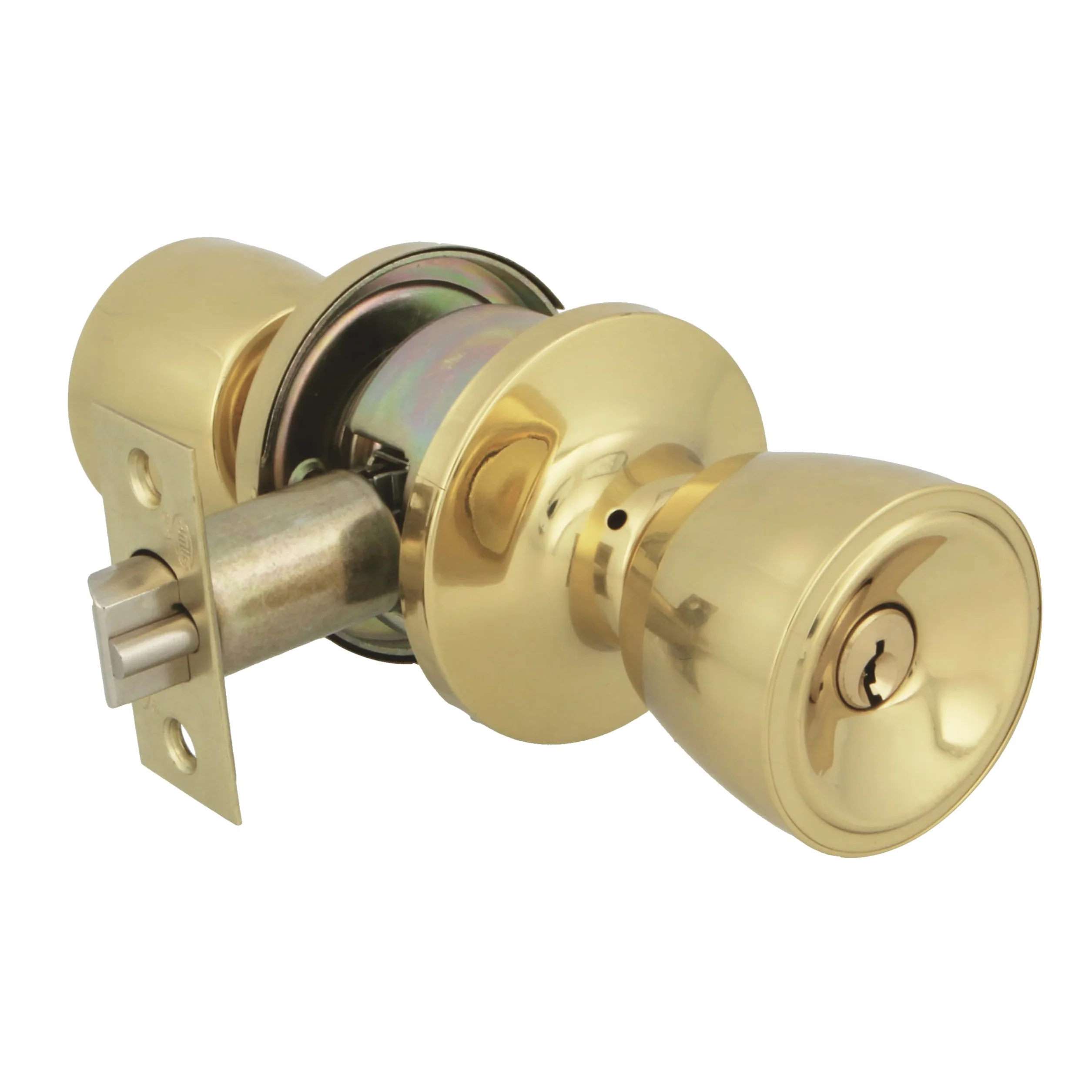 Amig - Juego de Pomos para Puerta de Entrada Interior - Para Puertas de Madera 35‑45 mm - Picaporte 60/70 mm con Condena Interior - Instalación con Agujero Ø54 - Latón Pulido - Mod. 600