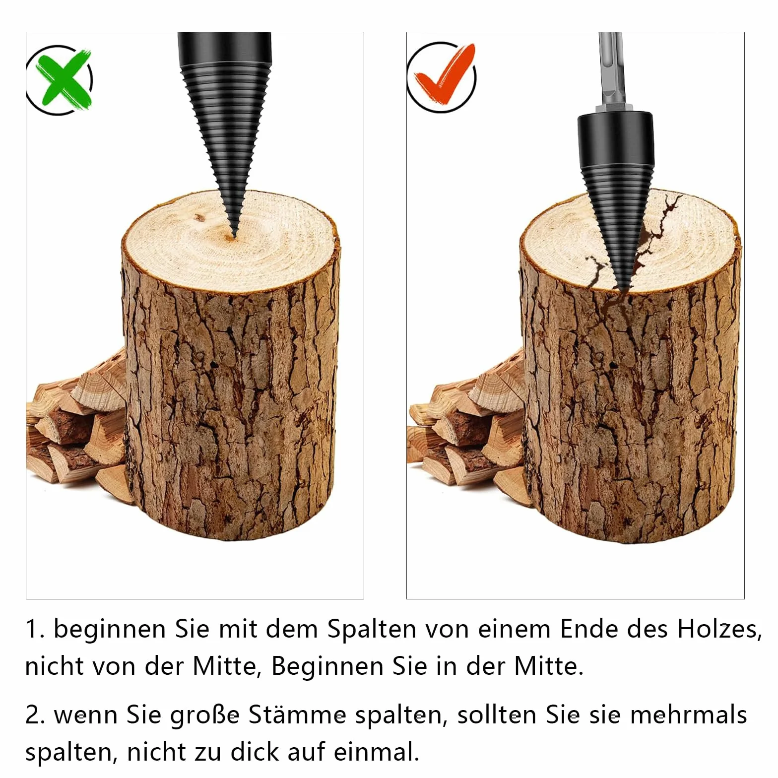 Cono de Madera para Cortar Madera, 42 mm Juegos de Brocas, Conos para Troncos, con 3 asas de Taladro, Adecuadas para Divisores de Madera, Divisores de T