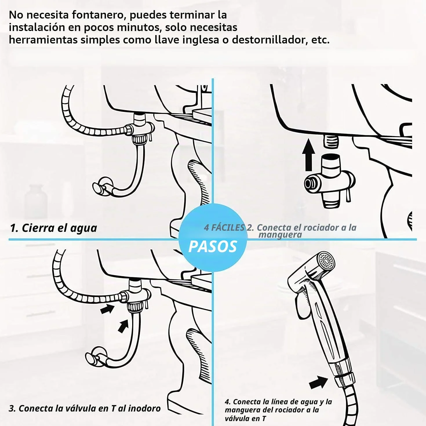 Vaporizador de baño ducha de mano bidé de acero inoxidable con válvula de 3 vías (1/2"-3/8") perfecta para higiene personal, cuidado de limpieza
