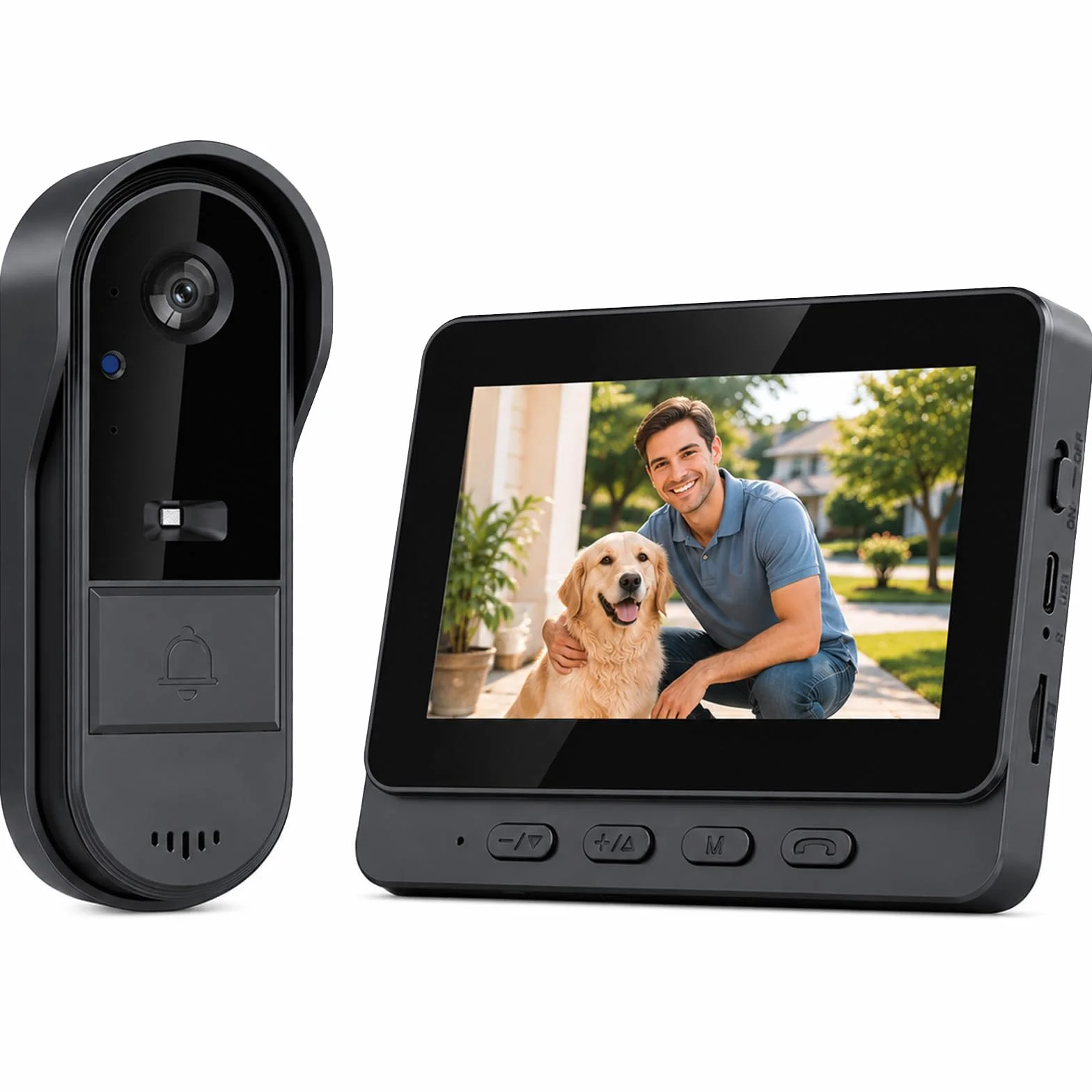 Timbre Inalámbrico Exterior Impermeable IP65, Pantalla IPS de 4,3 Pulgadas, Timbre Inalámbrico con Cámara 1080P, Audio Bidireccional, Visión Nocturna, Video Portero Automatico Alimentado por Batería