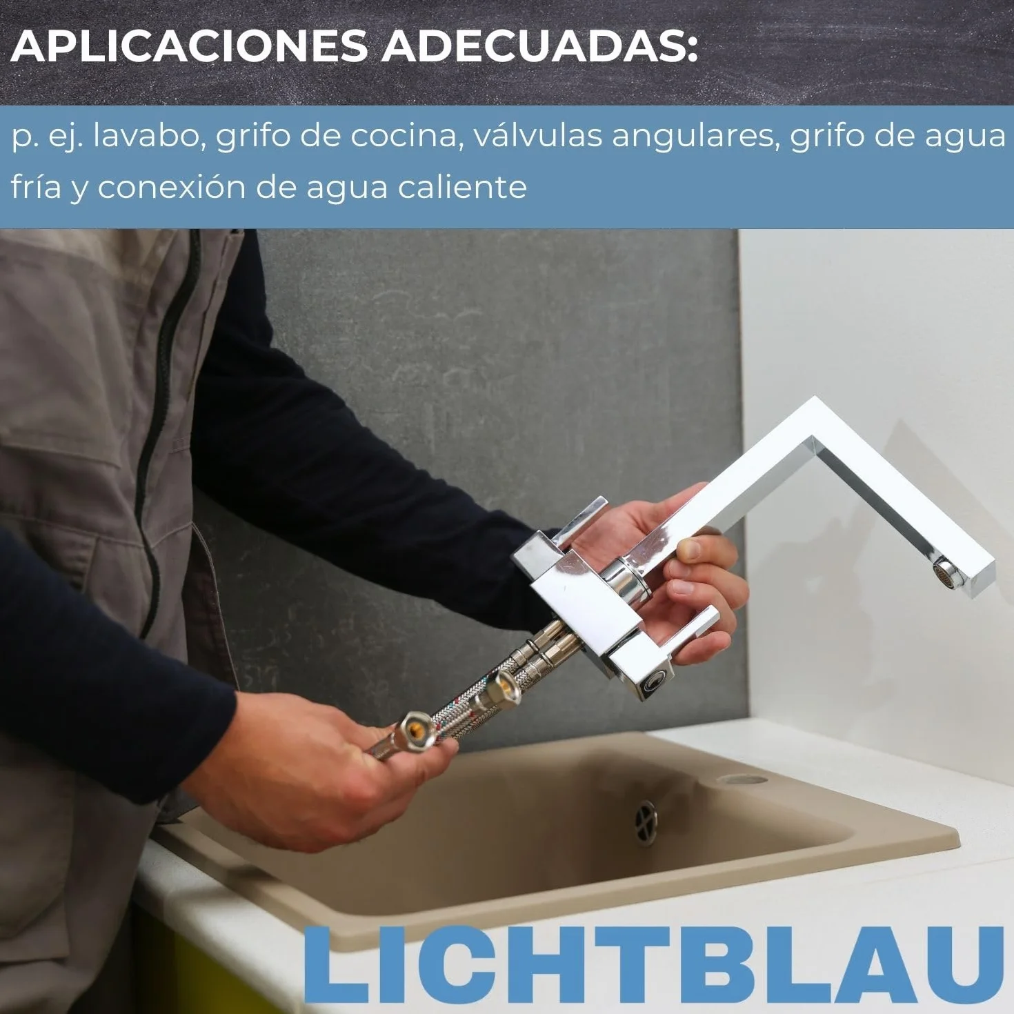 LICHTBLAU manguera de extensión flexible acero inoxidable 60 cm 1/2 pulgada, latiguillo prolongador antitorsión para grifo cocina y baño, agua potable, alta presión, resistente y duradera