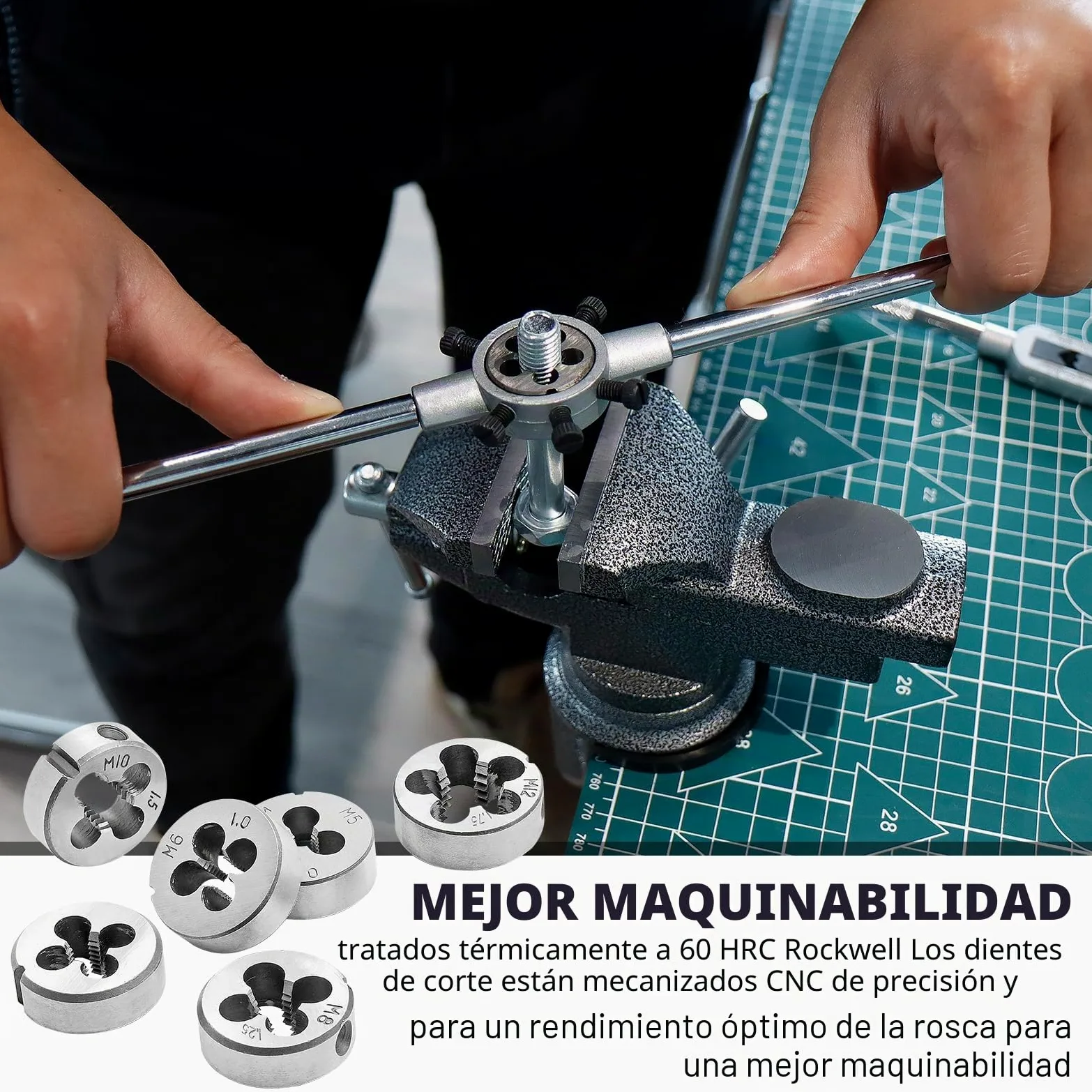 CCLIFE 32 piezas Juego de Machos y Terrajas M3-M12, Juego de herramientas para roscar cortar tuercas y machos de aterrajar