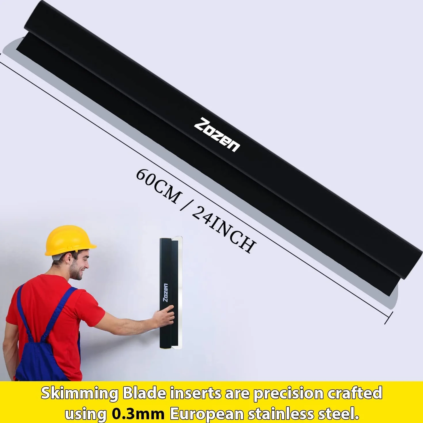 Zozen Hoja de desnatado para paneles de yeso, 60 cm cuchilla raspado avanzada, hecha aleación aluminio + acero inoxidable europeo, que actúa sobre la placa yeso/pared seca.