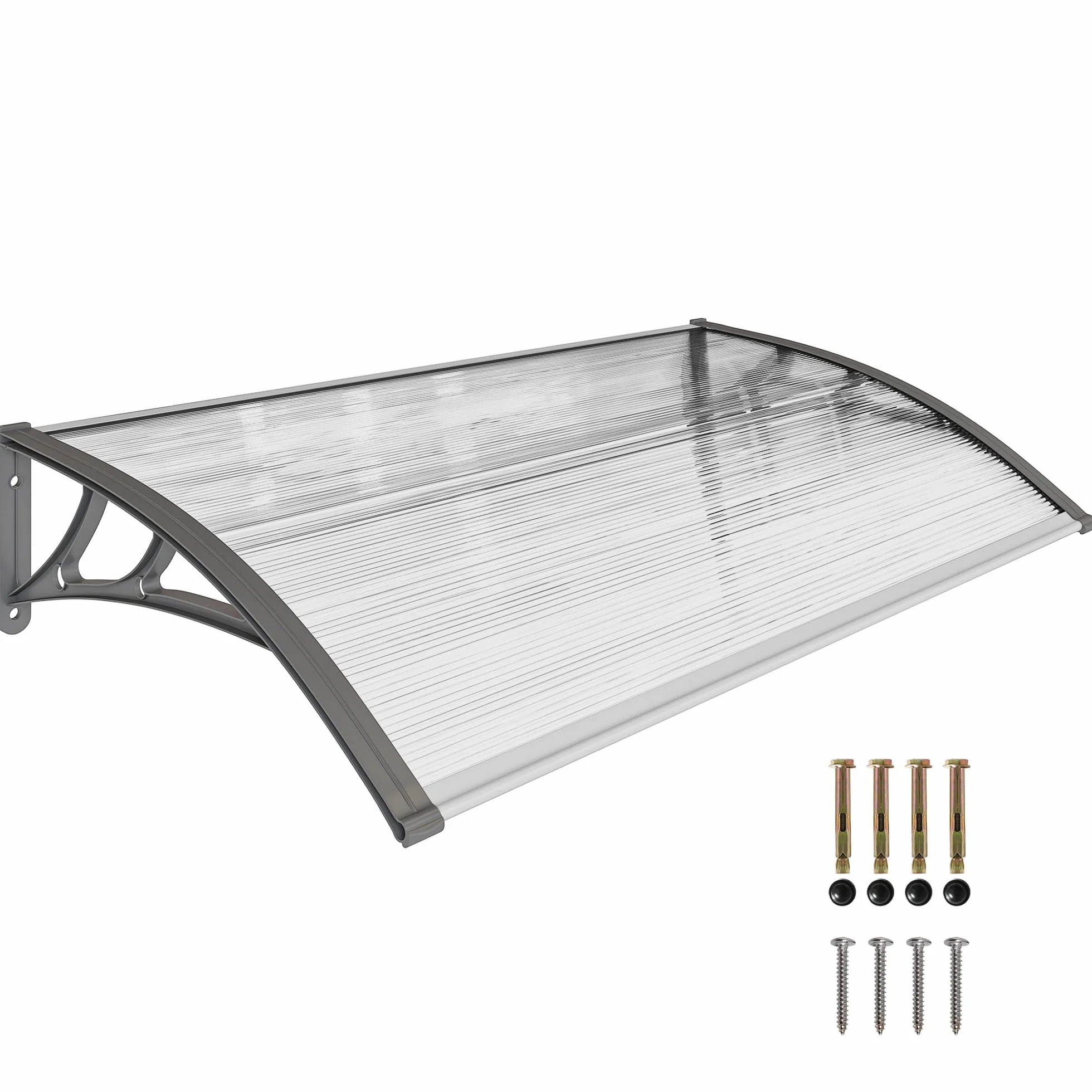 Outsunny Marquesina Exterior 110x60 cm Tejadillo Protección Sol Lluvia Policarbonato Soportes PP Regleta Aluminio Gris Transparente