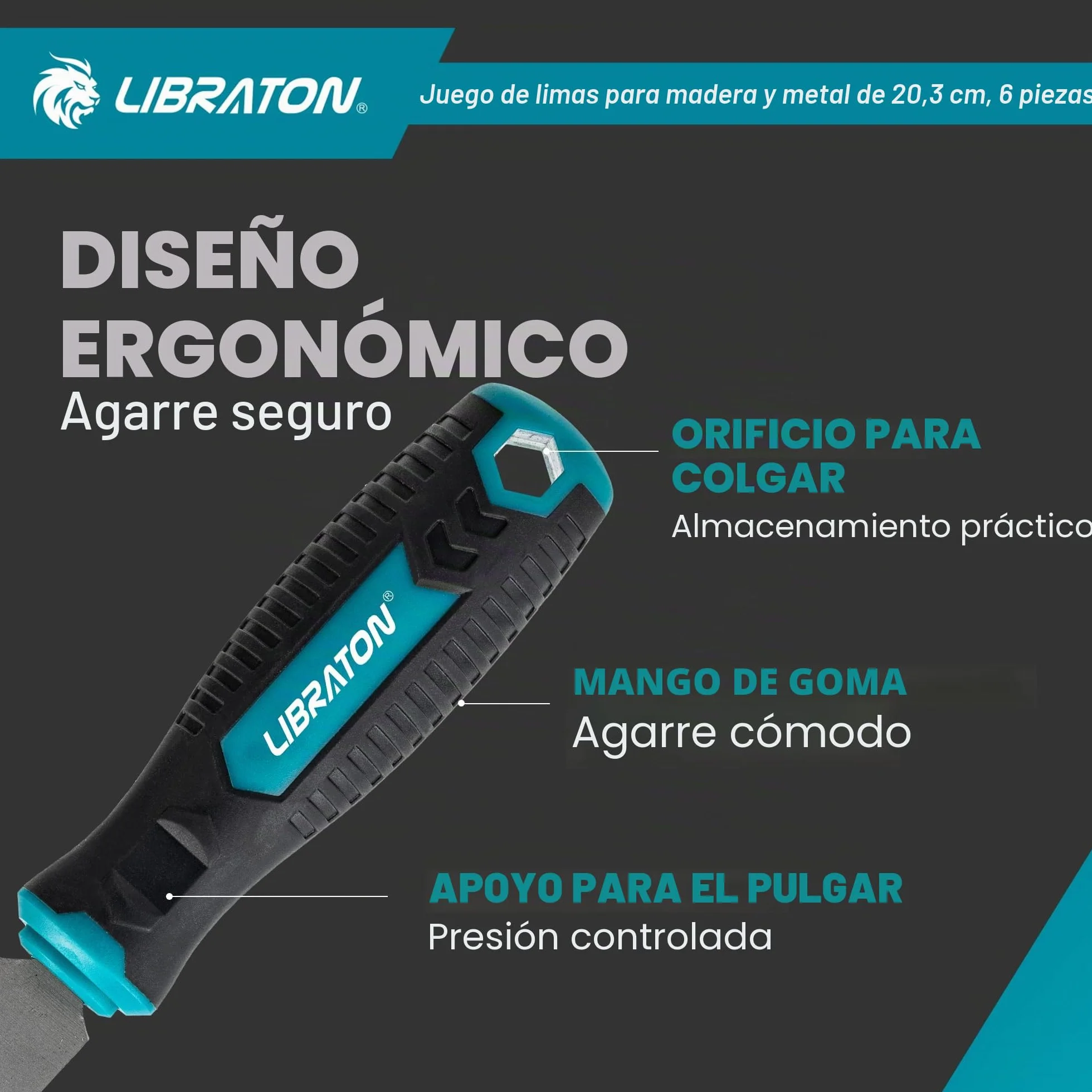 Libraton Limas de Metal, Limas para Metal de 6 Piezas, Limas de Acero con Alto Contenido de Carbono, Lima Metálica con Mango de Goma, Juego de Limas de 8 Pulgadas Incl 1 Escofina para Madera