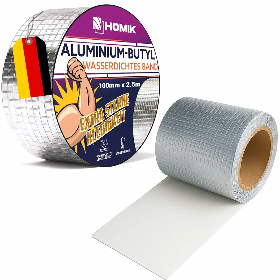 Cinta de Butilo de Aluminio Extremadamente Resistente 10cm x 2.5m – Cinta de Reparación de Tejados Impermeable – Para Canalones y Tuberías – Resistente a UV – Autoadhesiva para Interior y Exterior