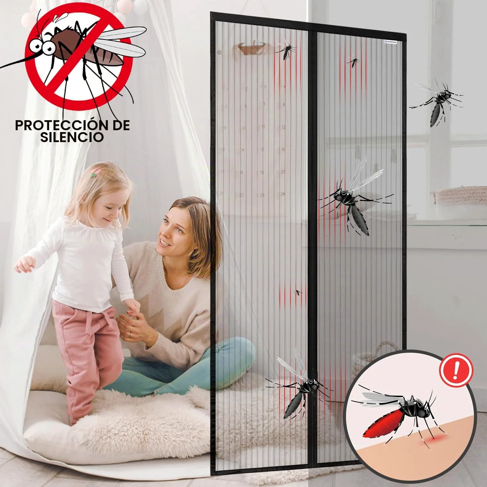 Mosquitera Cortina Puerta Magnetica 130x200, Mosquitera Imantada Puerta, Proteja a su Familia de los Mosquitos
