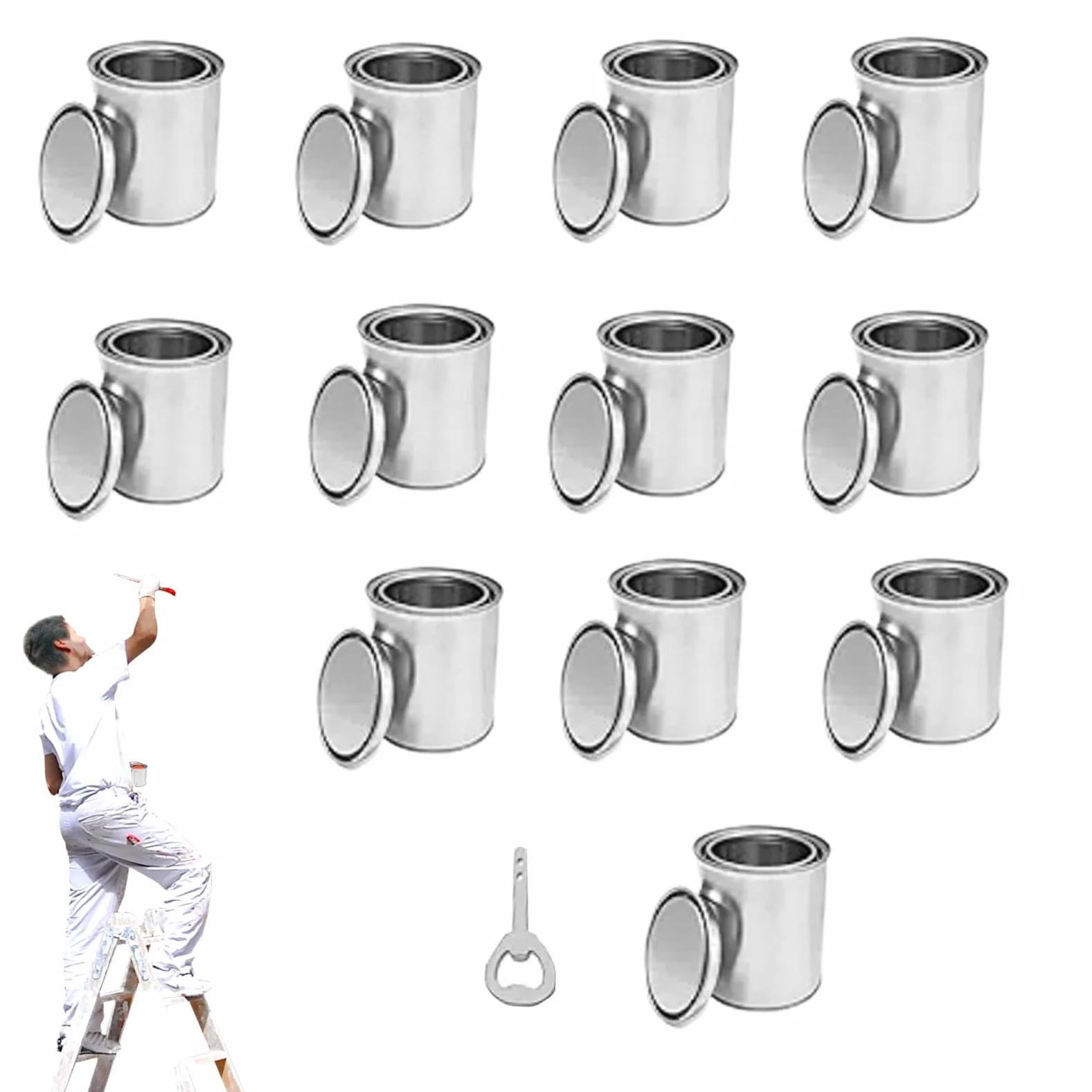 12 Cubos de Pintura de Metal de 500 ml con Tapa, latas de Pintura sin Forro de 3.2 x 3.7 Pulgadas, contenedores de Pintura Multiusos para Artes y Manualidades, proyectos, Pintura