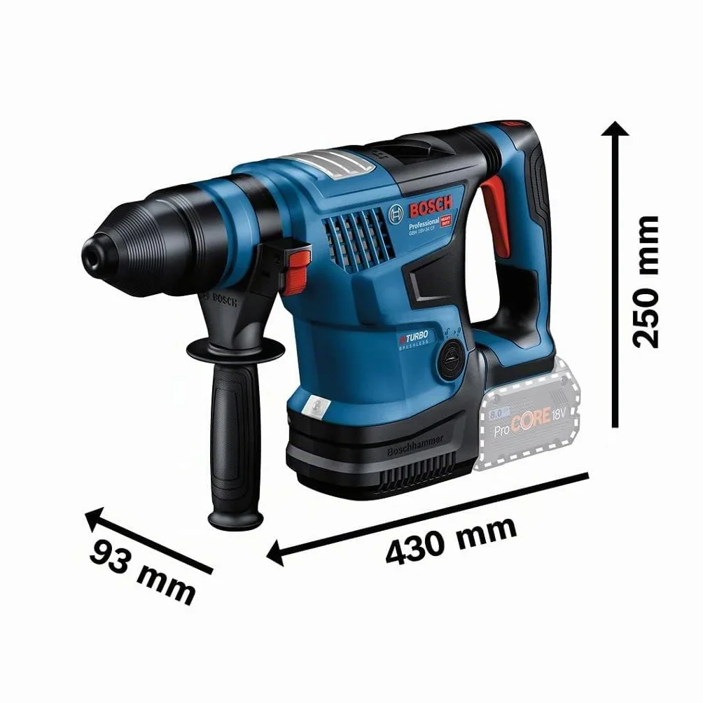Bosch Professional 18V System martillo perf. BITURBO batería GBH 18V-34 CF (con mód. Bluetooth GCY 42, emp. aux., prof. retráctil, SDS plus, port. cam, ráp. 13 mm, tubo grasa, malet., sin bat./carg.)