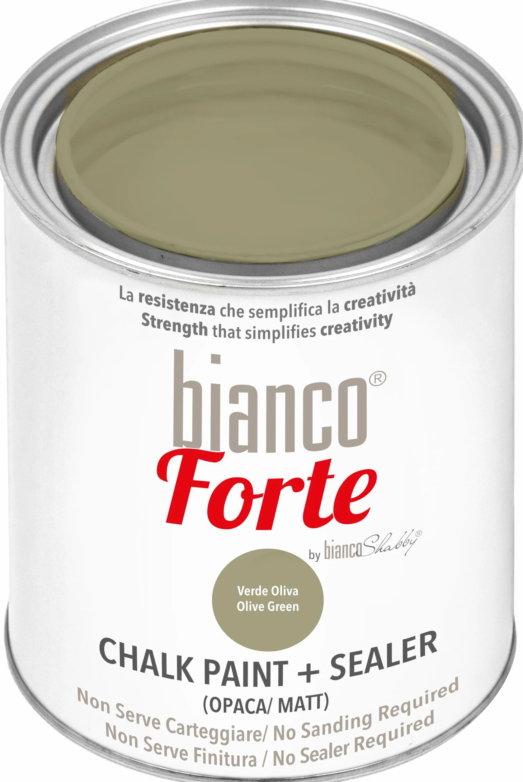 Bianco Forte - Verde Oliva - (1L) Pintura a la Tiza con Acabado/Protección 2 en 1: Chalk Paint Súper Resistente para Muebles, Paredes y Puertas – Secado Rápido, Interior/Exterior, Mate