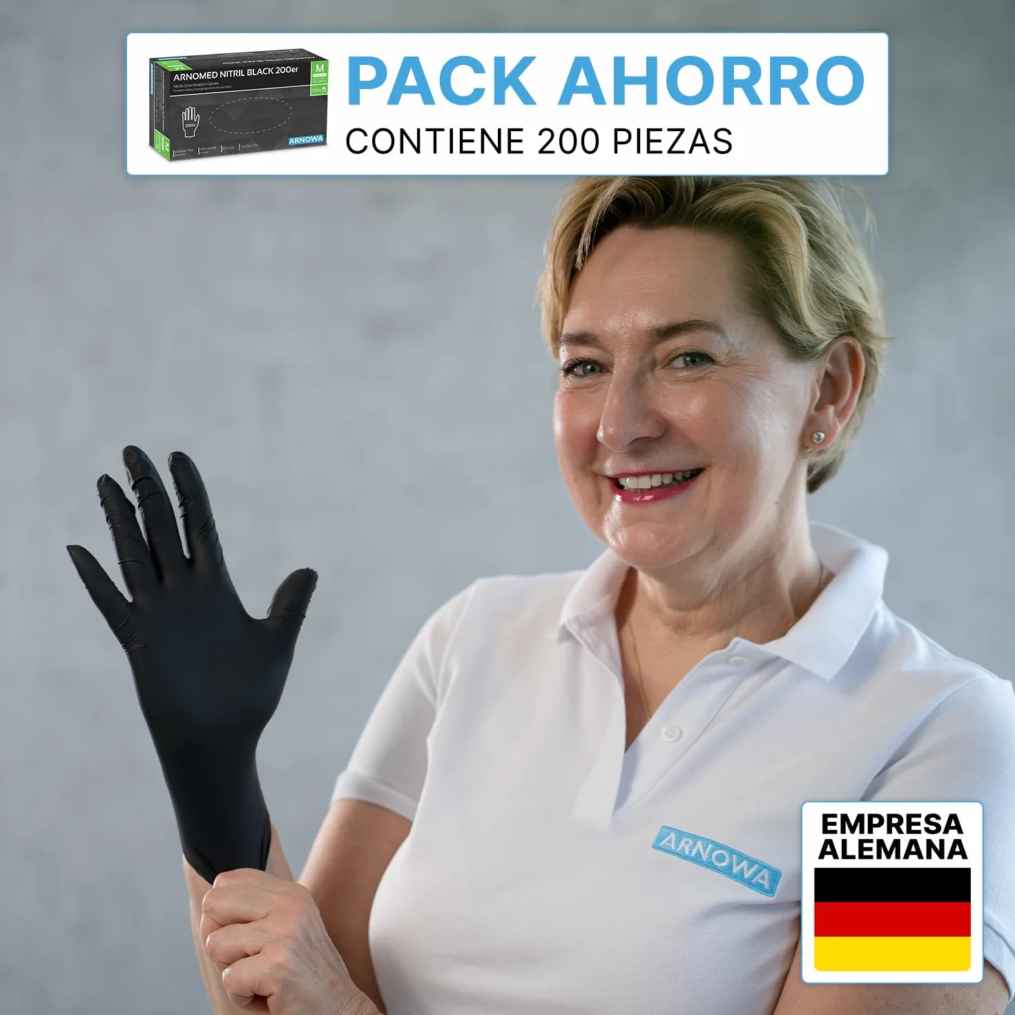 ARNOMED Guantes nitrilo M, 200 uds/caja, guantes nitrilo talla S, M, L o XL, guantes nitrilo negro, guantes de nitrilo sin polvo y látex, guantes negros nitrilo, guante nitrilo, guantes nitrilo negros