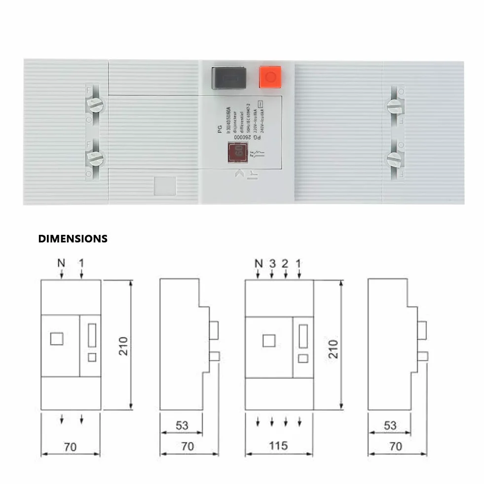 Disyuntor 60A, PG Disyuntors de Bajo Voltaje, Disyuntors Diferencial 2P 30/60A 500mA, Disyuntors de Bajo Voltaje de Doble Polo, Para el Sistema de Distribución de Energía de Motores de Iluminación