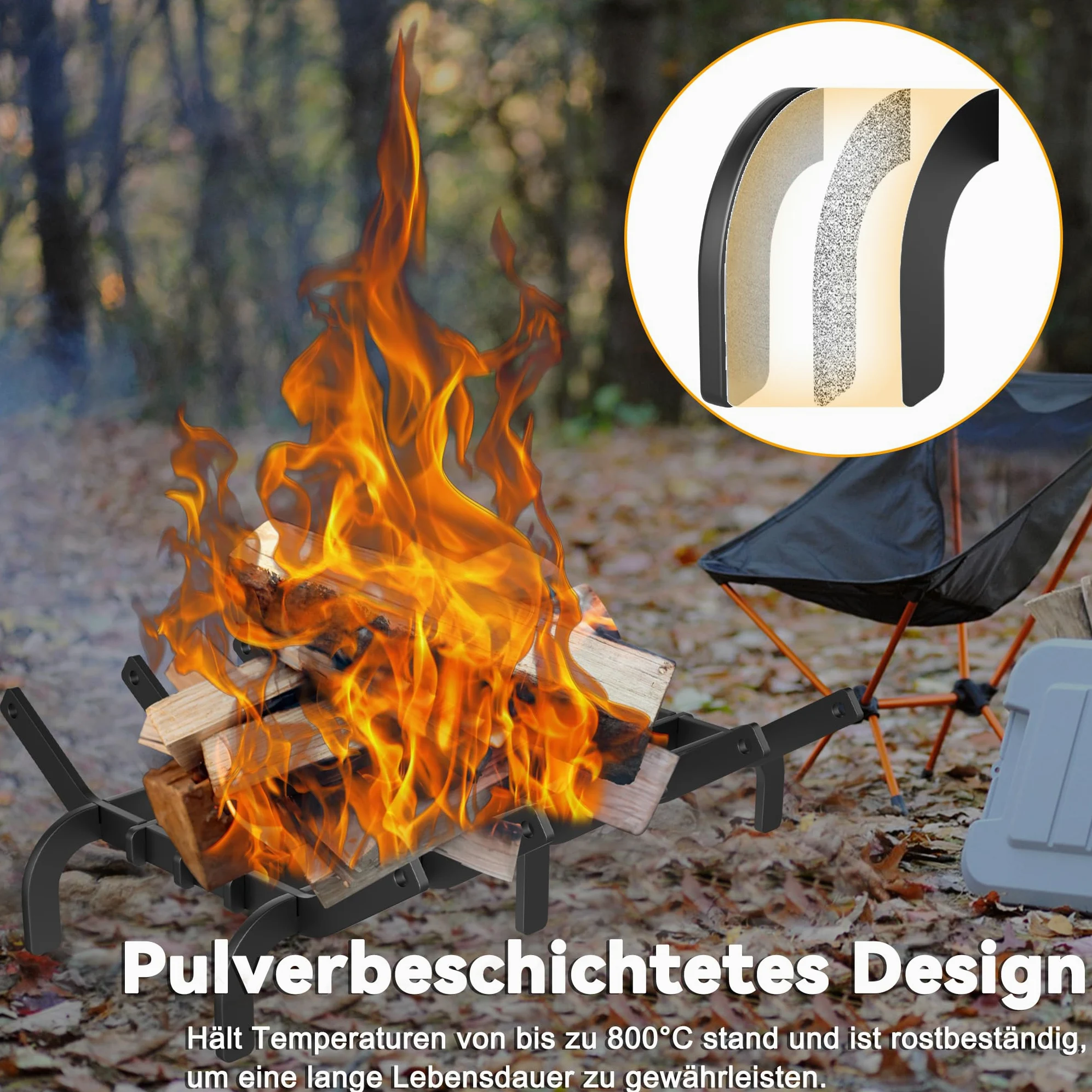 Froadp Parrilla para leña de chimenea Parrilla robusta para chimenea de acero rico en carbono Parrilla de fuego para chimenea leña leña de chimenea soporte para madera con pies soporte para leña para