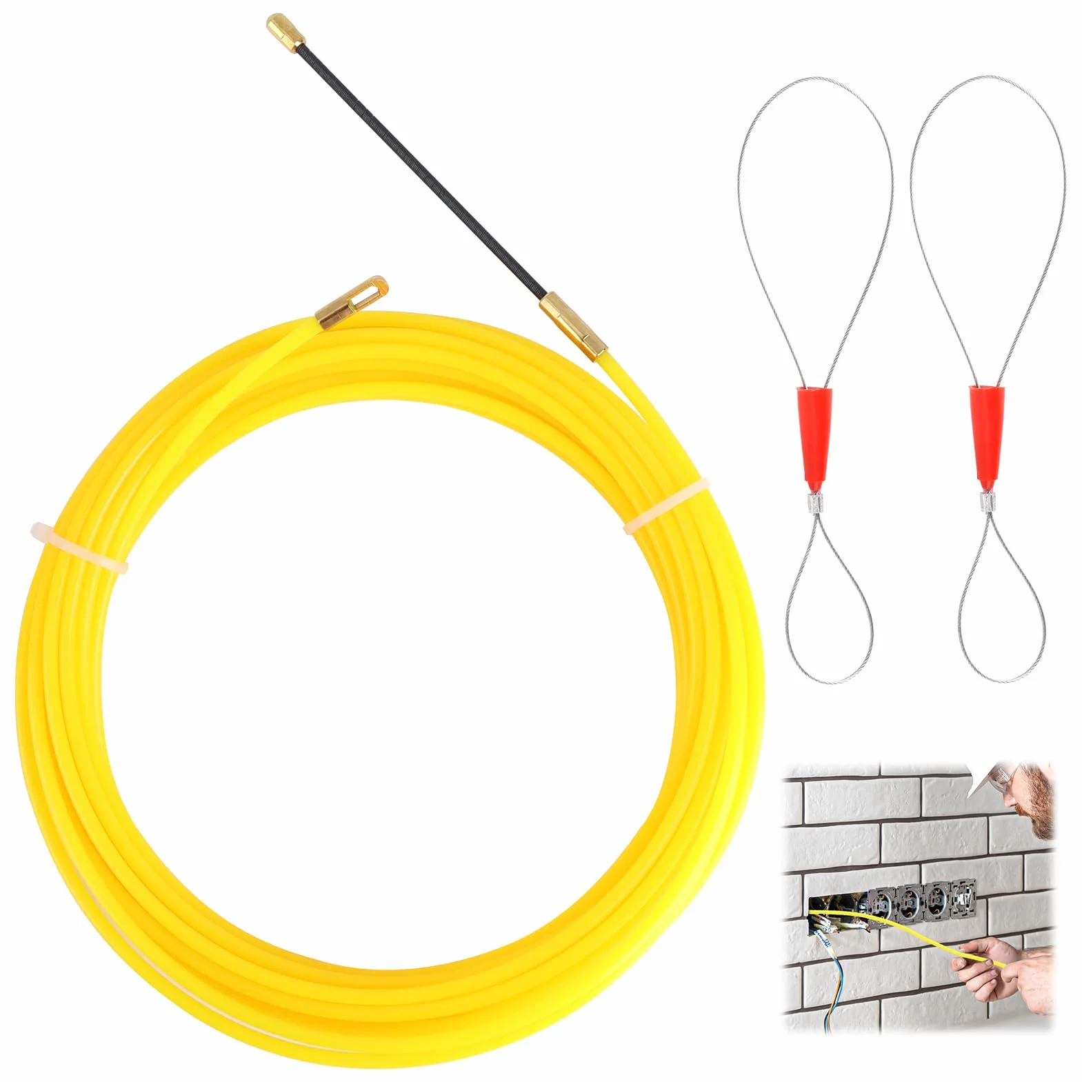 Sacacables eléctrico 10 m, aguja 4 mm, guía cable flexible para conductos paredes techos, instalación eléctrica