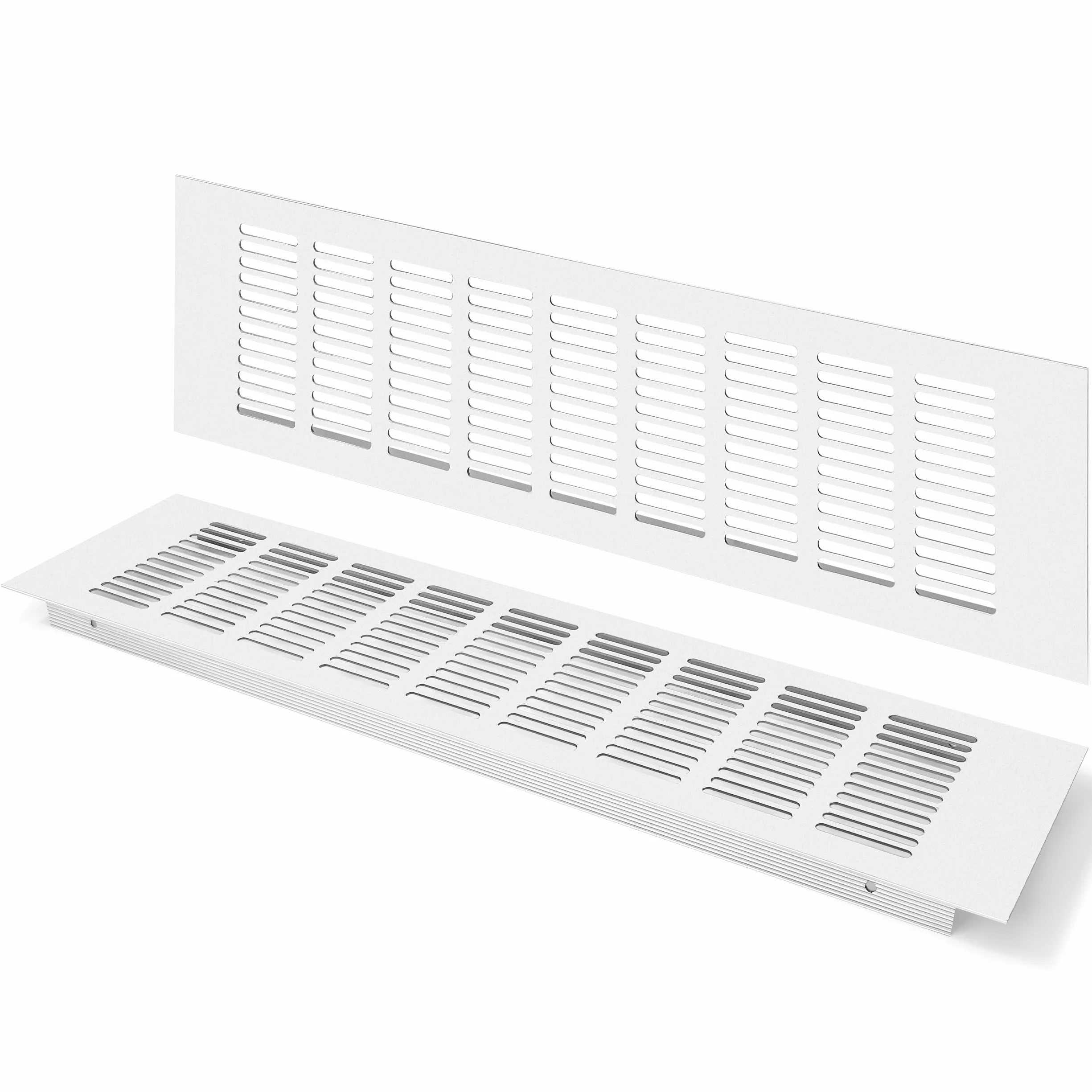 Rejilla de Ventilación, Aleación de Aluminio Negro Metalica Rectangular de 400 x 100mm con Tornillos para Armario Estufa Zapatos Gabinete Fregadero Cocina Baño (2 Piezas/Plata)
