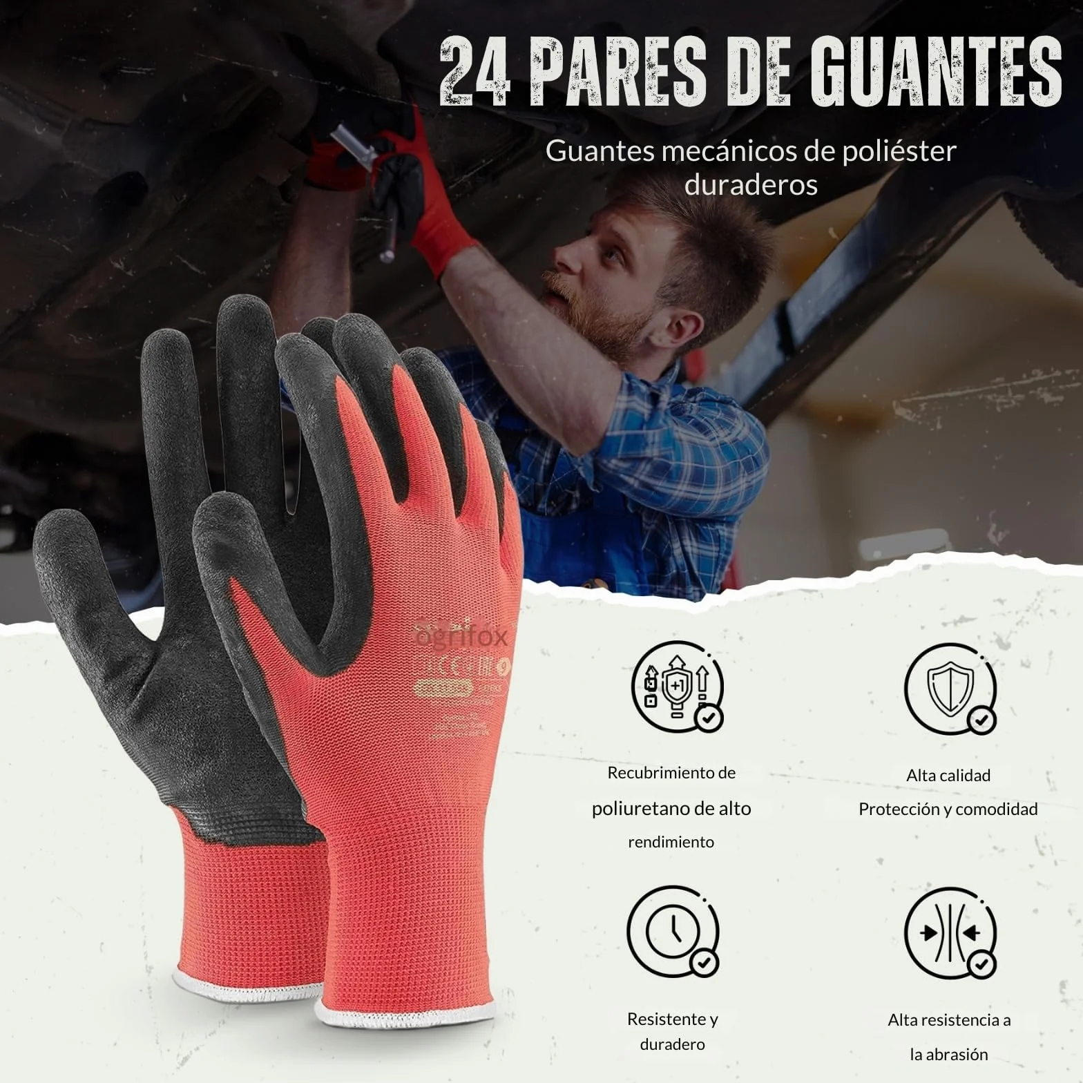 FUZZIO® 24 Pares Guantes de Trabajo Recubiertos con Porta Clip