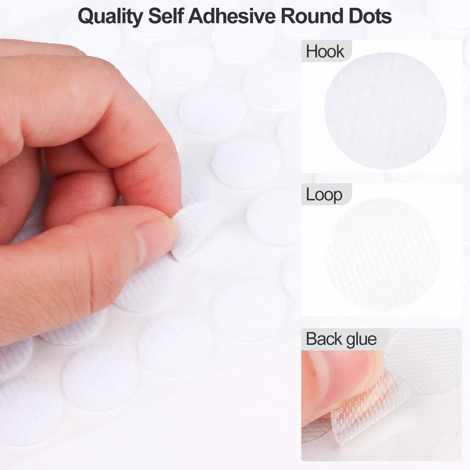 KEWUZY Adhesivo Redondo 15mm, 504 Pares Lunares Cintas Autoadhesivo Puntos, Gancho y Bucle Autoadhesivos Puntos, Pegajoso Monedas Puntos para Manualidades, Pegar Fotos, Sobres(Blanco)