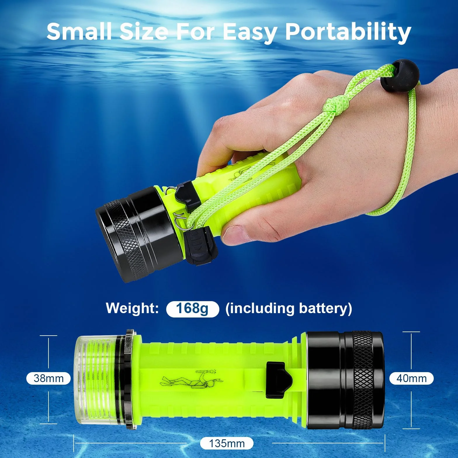 LED Linterna de Buceo, 1500 lúmenes luz LED de Buceo Recargable, IPX8 Impermeable, Sumergible hasta 80 Metros a Prueba de Agua, 3 Modos para Natación, Senderismo de Noche, Pesca, Acampada