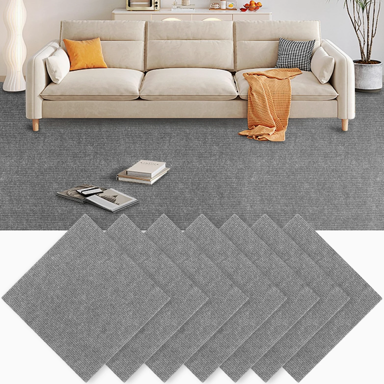 30 piezas baldosas de moqueta 30x30 cm, baldosas de moqueta autoadhesivas, moqueta, baldosas de moqueta, baldosas de moqueta autoportantes para oficina, salón, balcón (gris claro)