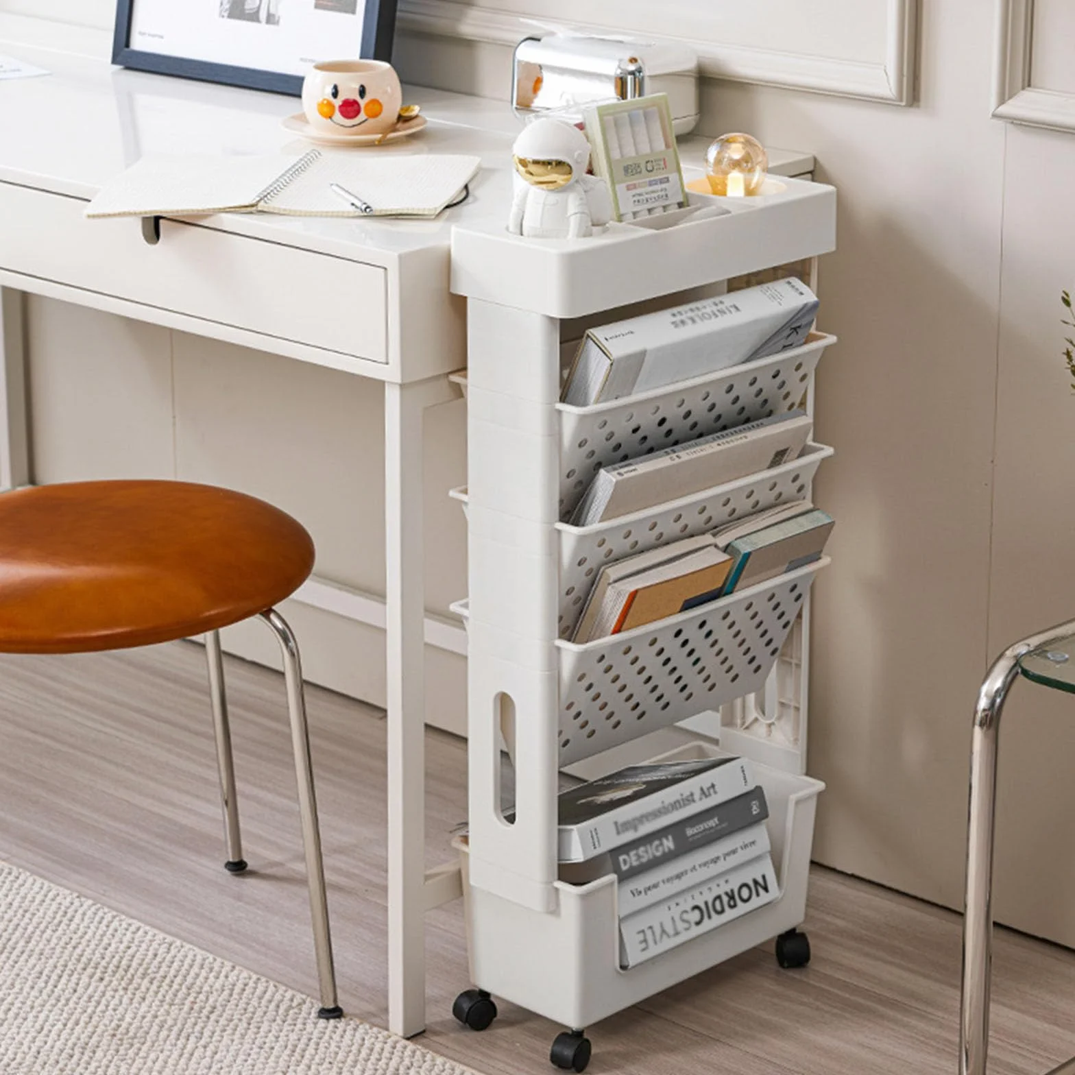 Estantería Móvil para Niños, Estante De Almacenamiento para Carrito Estante De Pie para Estantería Escritorio De Oficina Organizador De Archivos Giratoria Extraíble Material Plástico