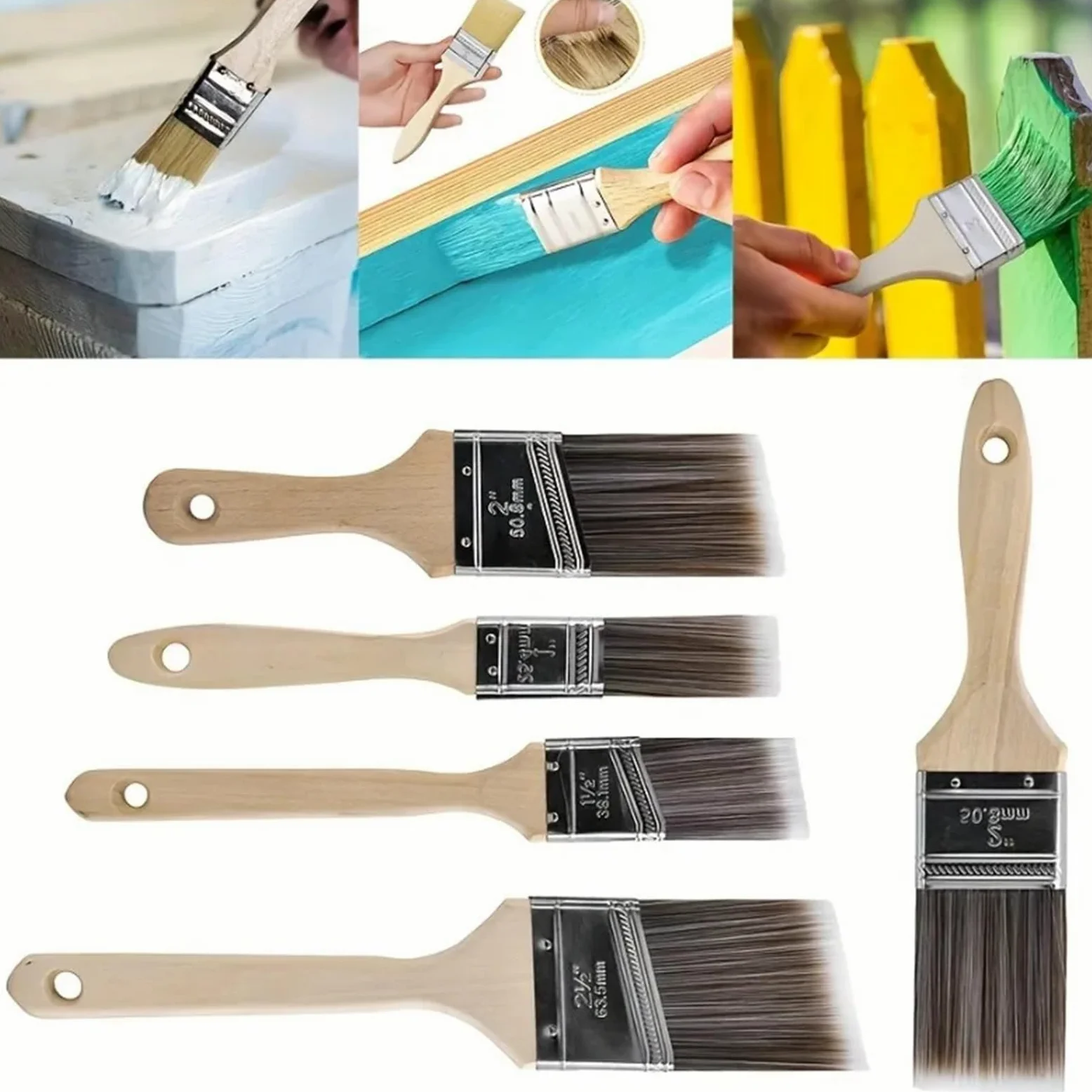 Pincel con mango de madera, Juego de 5 pinceles profesionales madera for pintar, planos y angulares, herramienta decorativa for bricolaje, for muebles paredes