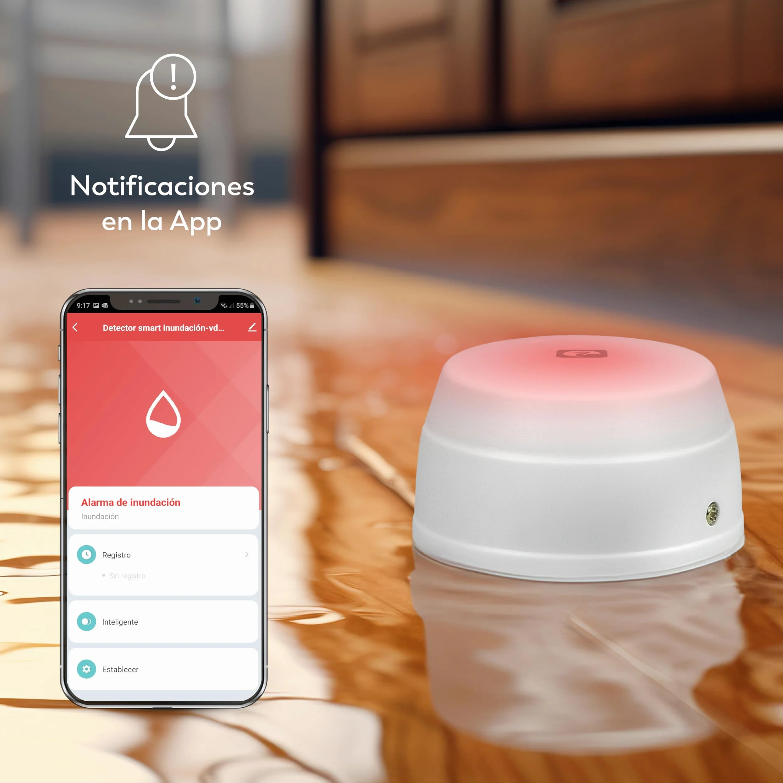 Garza Smart - Detector de Agua WiFi Inteligente para Filtraciones, Inundaciones...con Notificaciones en Tiempo Real por App, Alarma Sonora de 55 db, No Requiere Instalación.