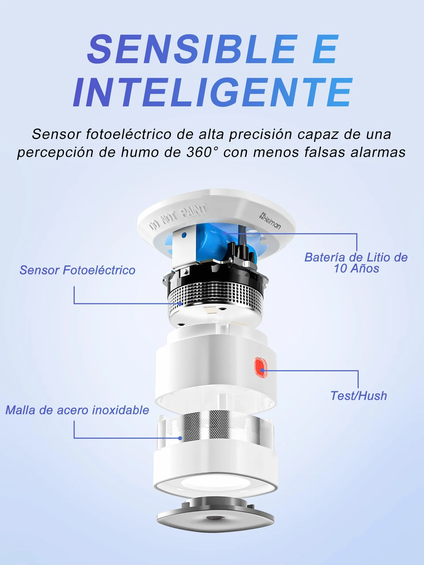 Heiman Detector de Humo Mini Fotoelectrico Alarma de Incendios 10 Años CE DBI UKCA Reddot 5 Unidad