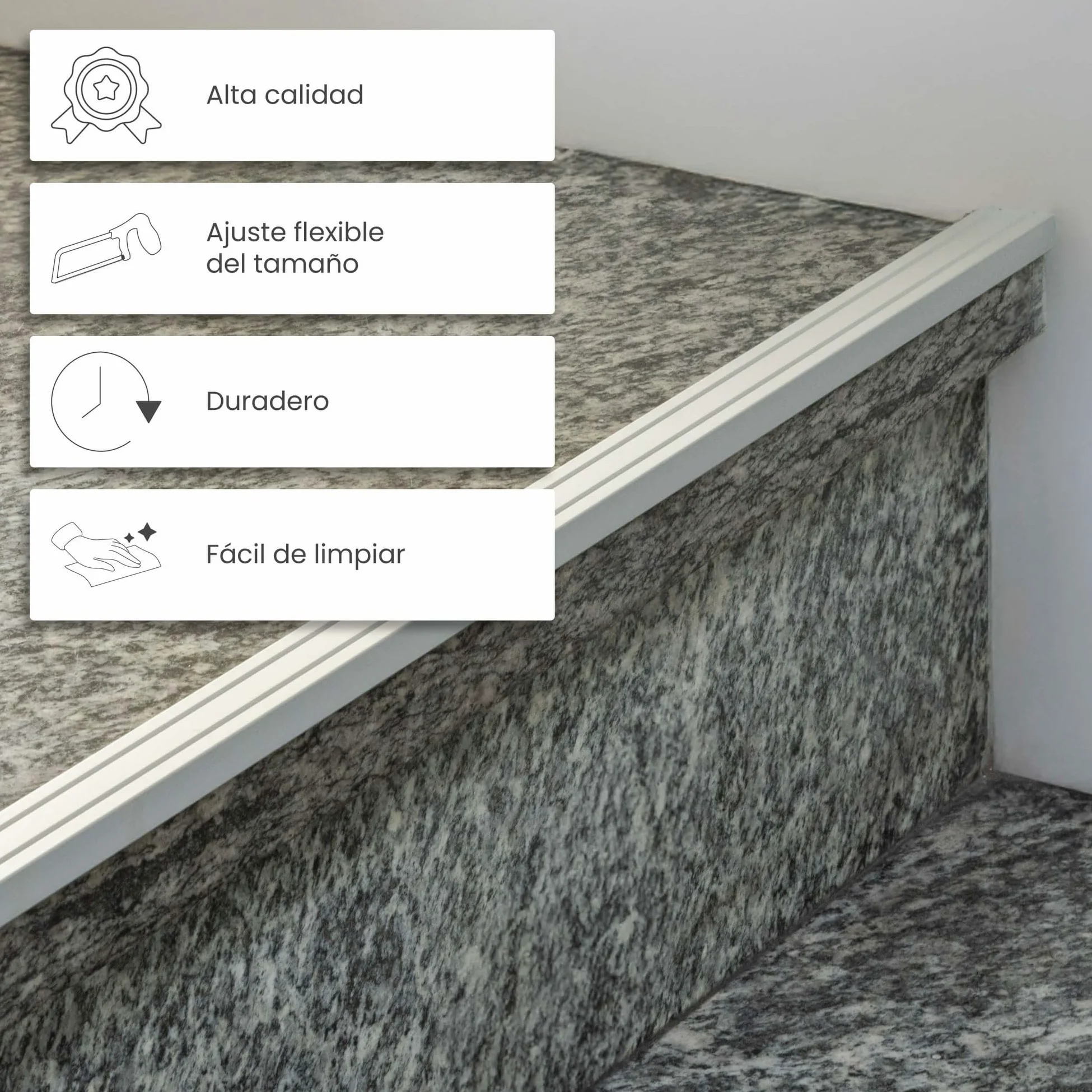 Perfil autoadhesivo para cantonera de escalera de 135 cm x 25 mm x 10 mm de aluminio, perfil de suelo para ángulo de escalera champán