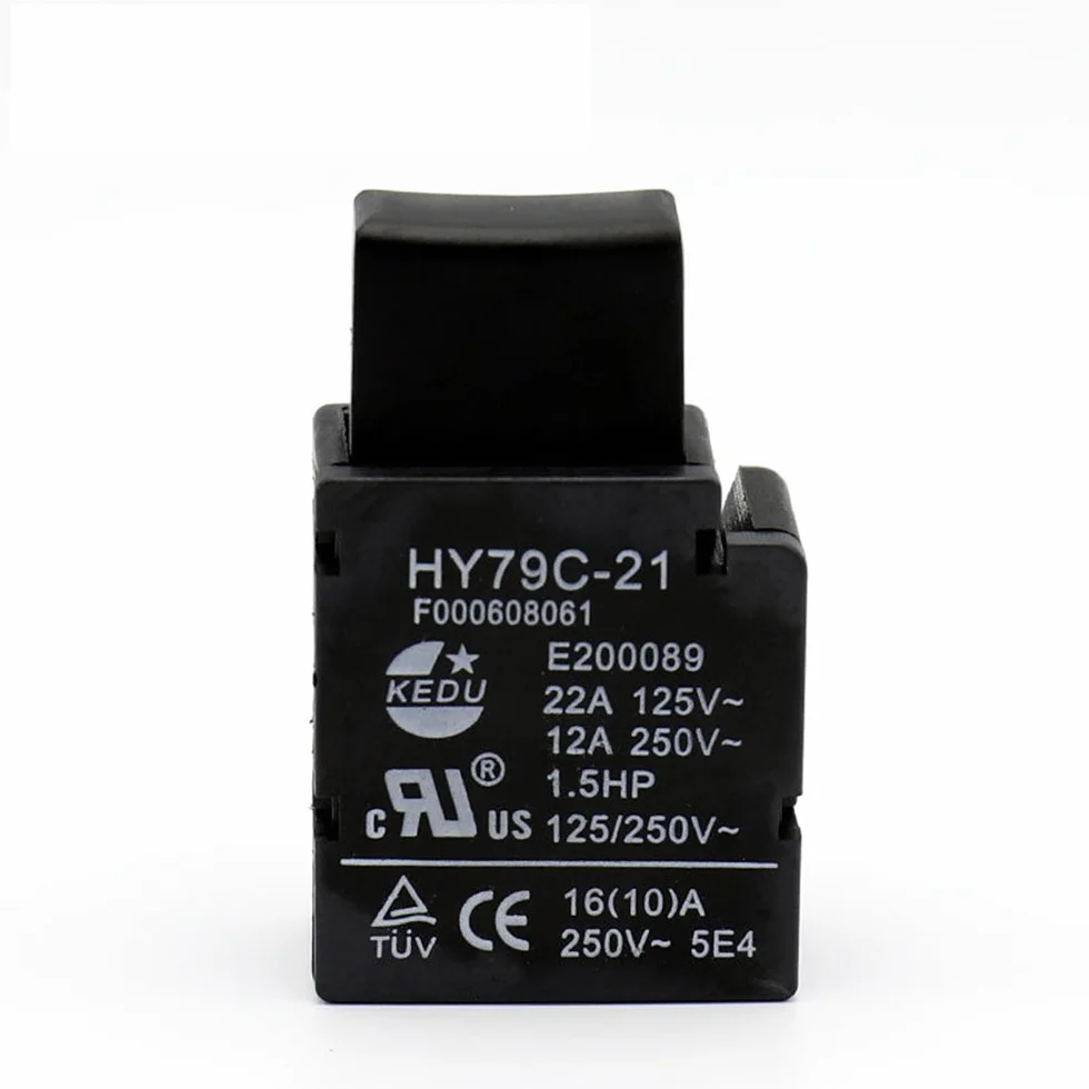 Interruptor de botón de bloqueo automático industrial de 16 A 125/250 VCA, interruptores de encendido y apagado para taladro de gatillo, sierra, amoladora de martillo HY79C-21, paquete de 2