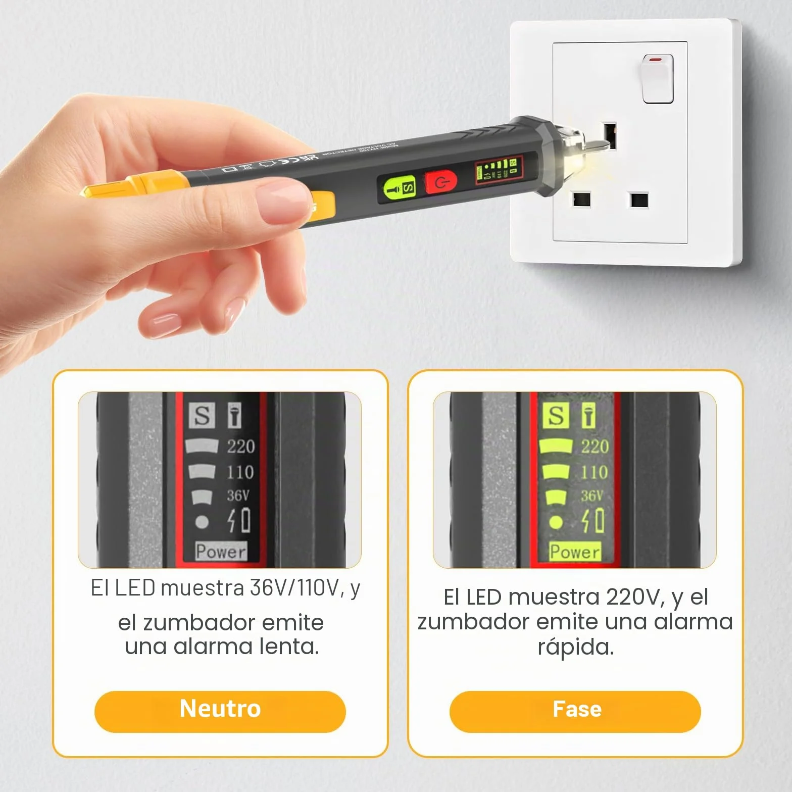 SURFOU Detector de Voltaje sin Contacto AC 12V-1000V NCV Linterna LED Alarma Sonora para Electricistas