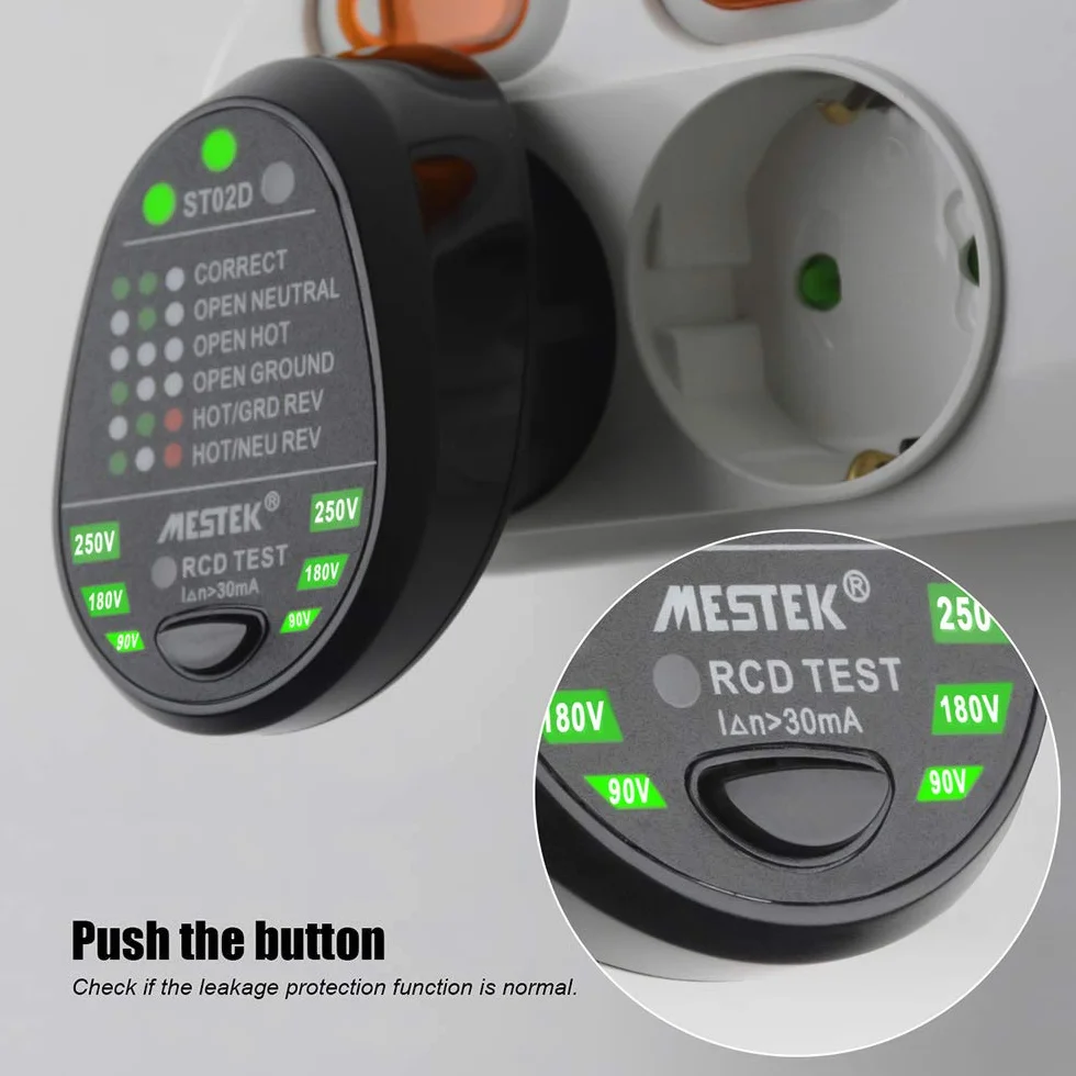 Probador de enchufes RCD, detector automático de polaridad de circuito neutro (enchufe europeo)