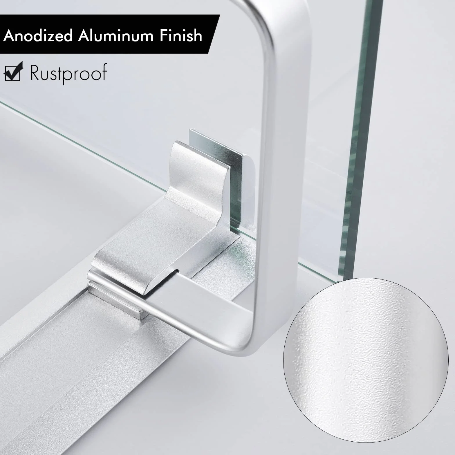 Estanteria Baño Cristal Vidrio Templado 8mm Estante Ducha 2 Niveles Aluminio Plata Rectangular