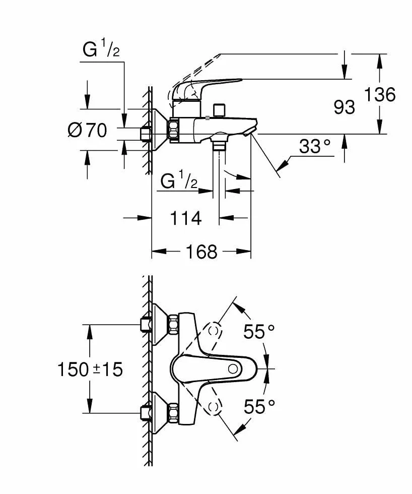 GROHE Swift Quickfix-Grifo para baño y ducha 1/2", cromo 24335001